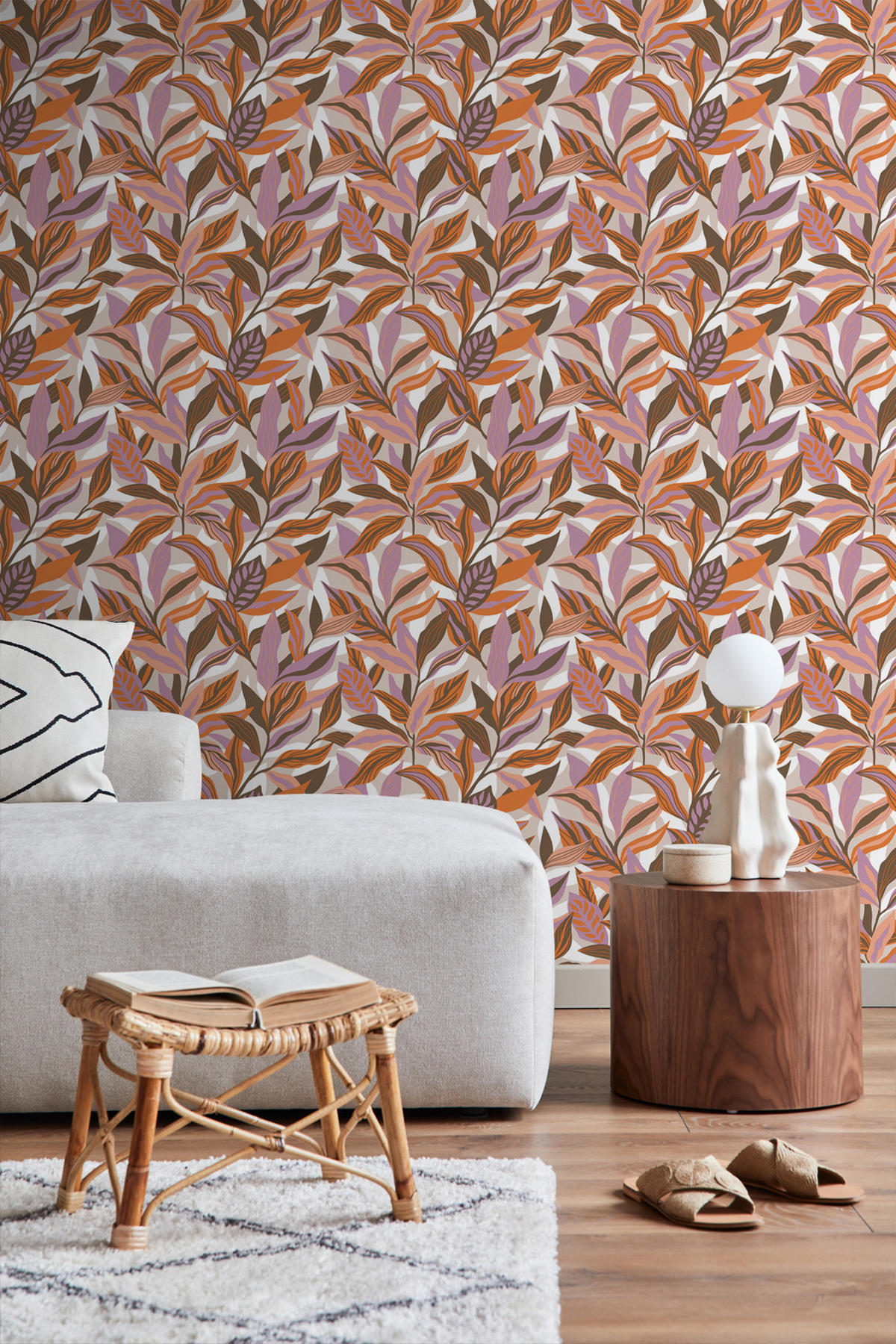 TAPETE tropische Blätter 50 x 900 cm - Orange, Papier (50/900cm) - ESTAhome
