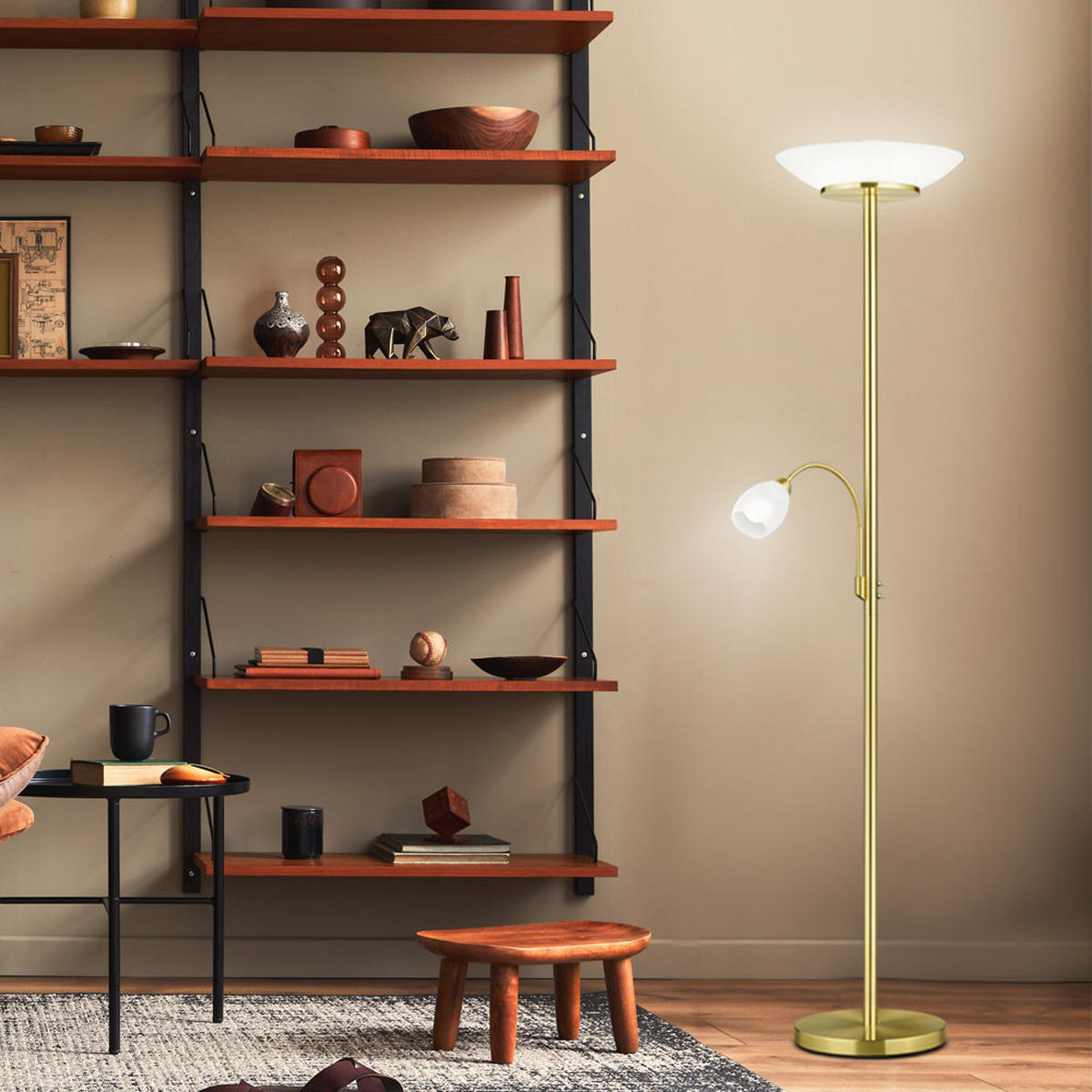 LED STEHLEUCHTE GERRY Messing Weiß - Messingfarben, Glas (34/34/180cm)