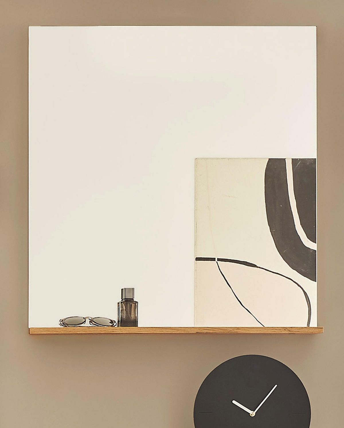 GARDEROBENSPIEGEL, Wotan Eiche Wandspiegel, mit Ablage, 75 x 80 cm, Center - Eiche Wotan, Glas/Holzwerkstoff (80/80/10cm)