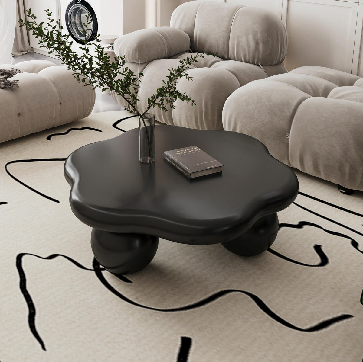 COUCHTISCH wolkenförmig Ø 80 cm MDF Schwarz - Schwarz, Kunststoff (79/79/31cm) - Meubliv