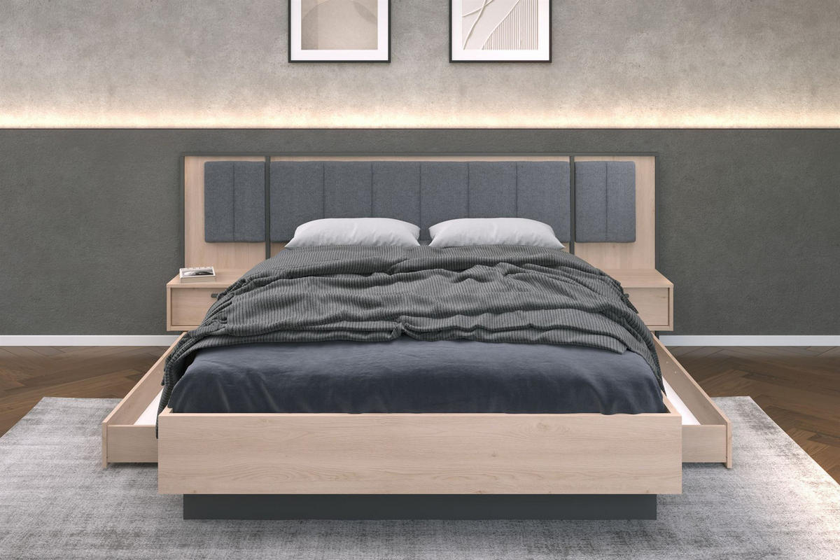 BETTANLAGE Parisot Orion 160x200 Holzdekor Brooklyn Eiche/Schattengrau - Eichefarben/Grau, Kunststoff (160/200cm) - 58aufmkessel