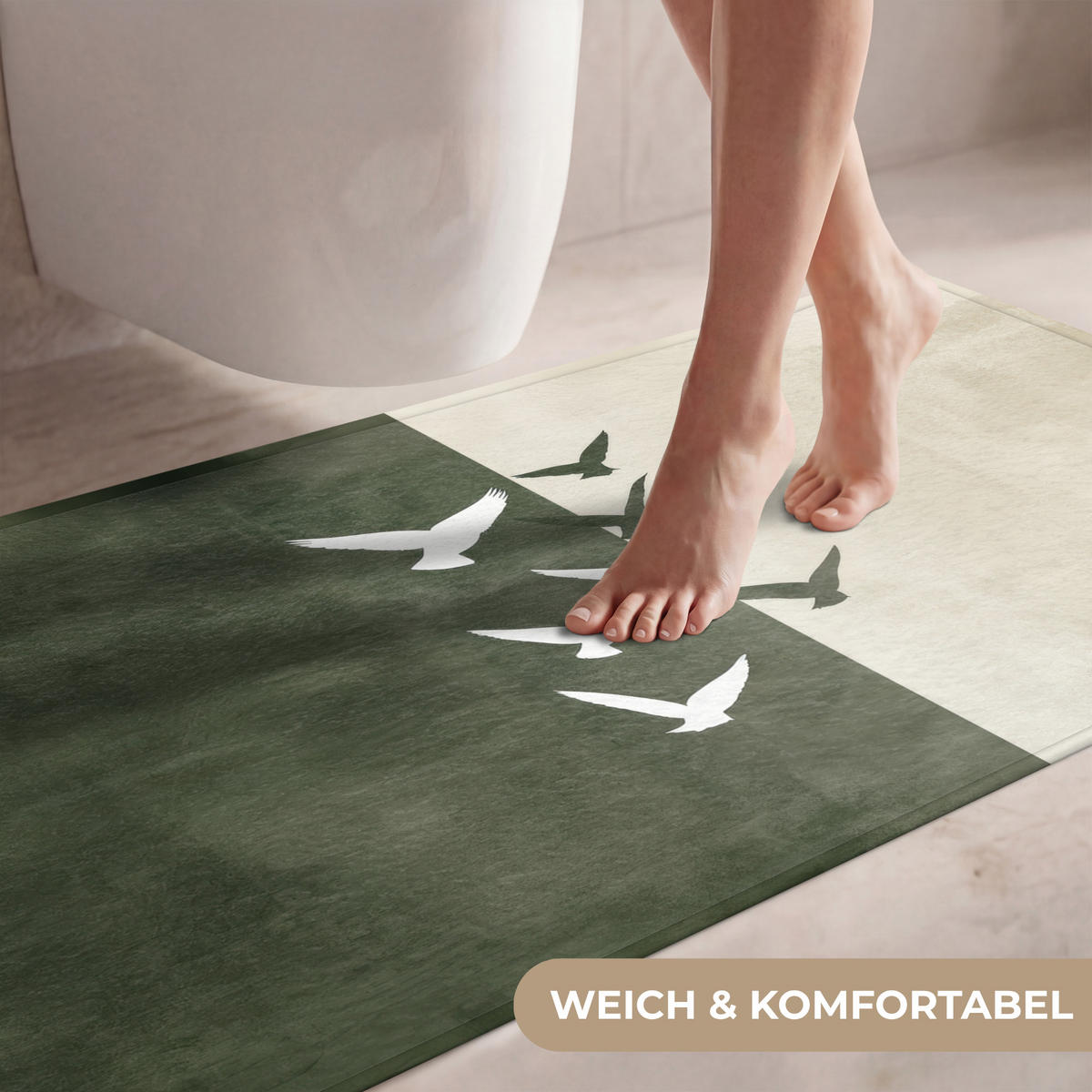WC PŘEDLOŽKA Japandi - Pták - Zelený 120x60 cm - olivově zelená, textil/plast (120/1cm) - OnlyWow