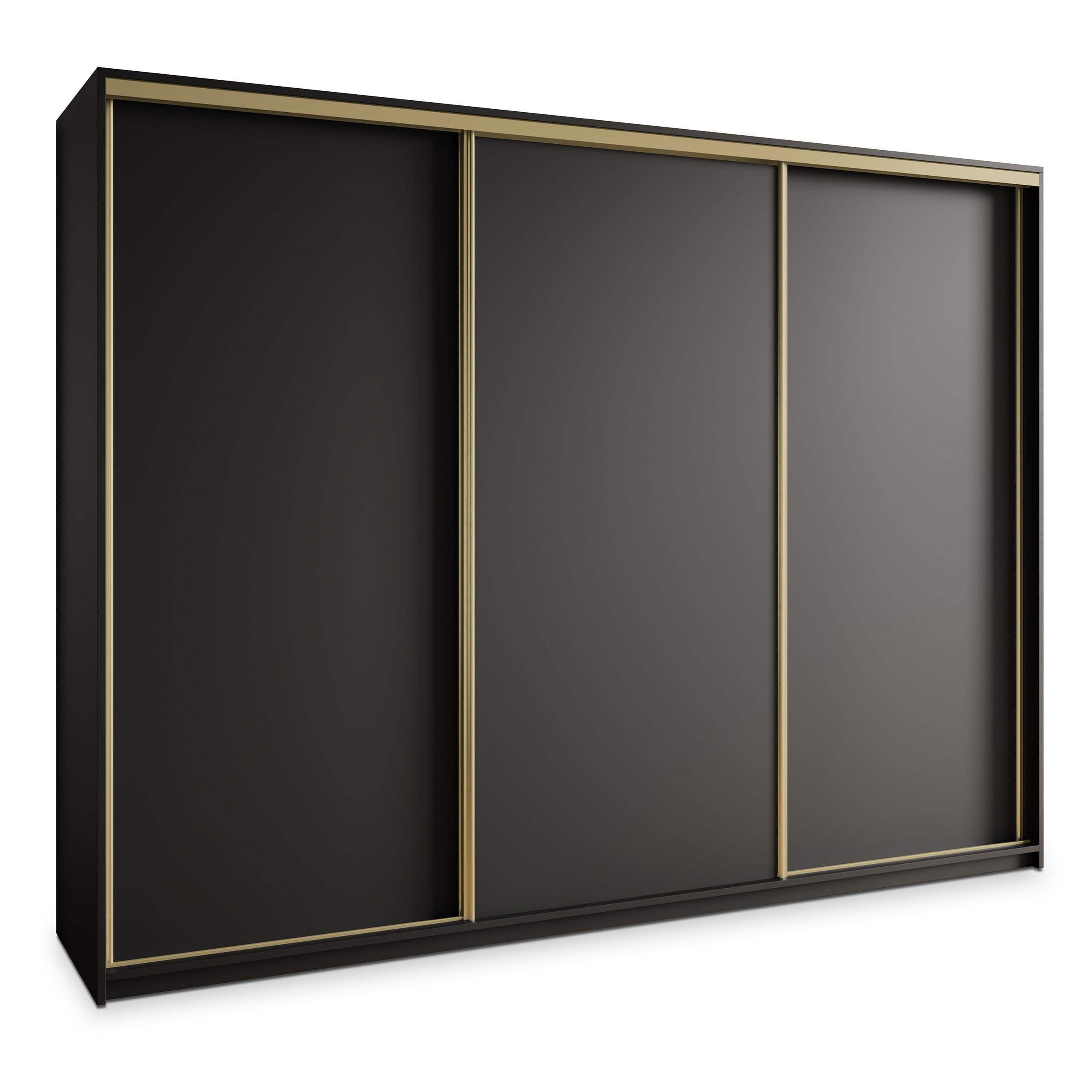 Masseno Schwebetürenschrank Schwarz, Gold 250x205x60 cm
