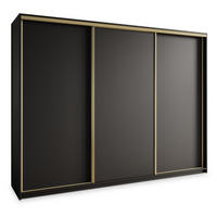 SCHWEBETÜRENSCHRANK NISSE 250/205/60 cm 3-türig mit Schubladen Schwarz - Goldfarben/Schwarz, Holzwerkstoff (250/205/60cm) - MASSENO