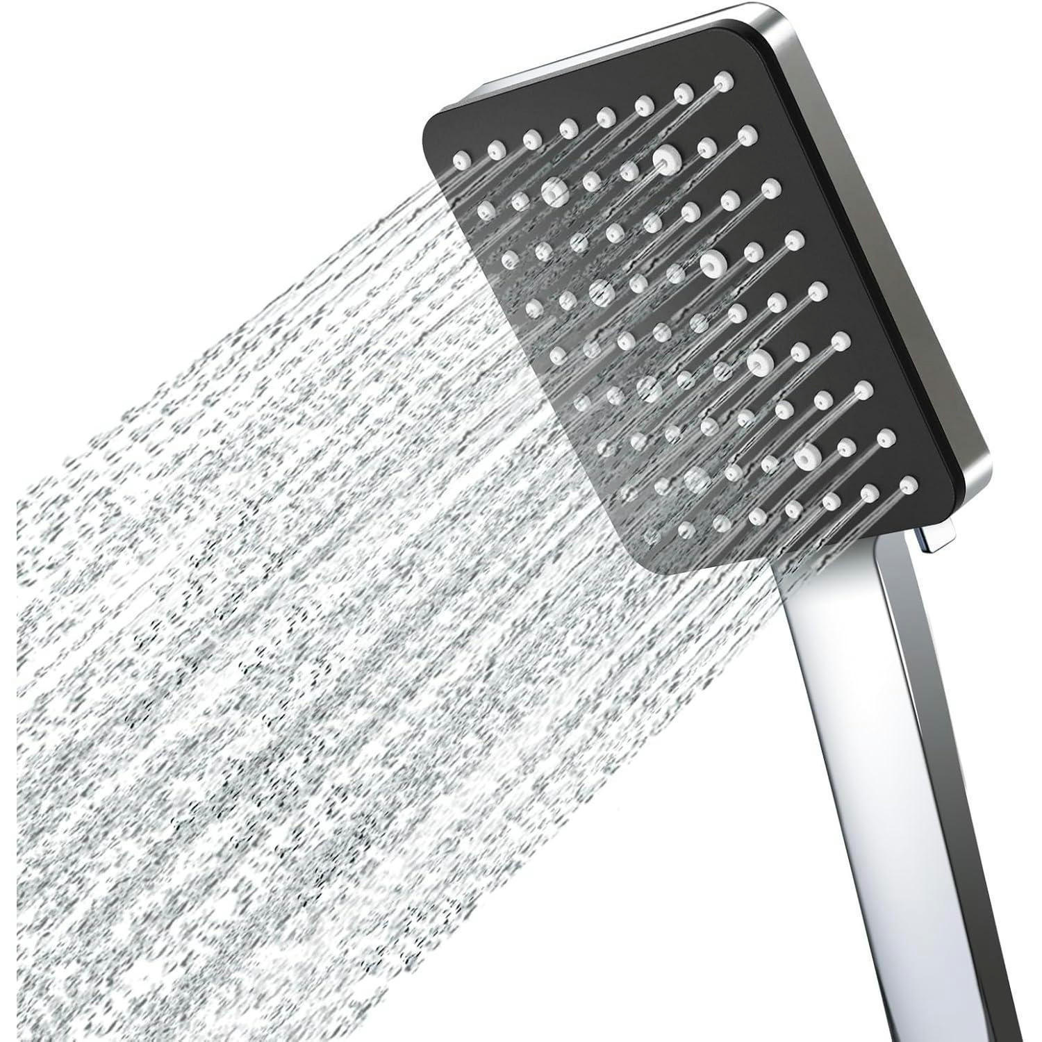 HANDBRAUSE Eckig Matt Schwarz 6 Strahlarten - Schwarz, Metall (12/12.7/20cm)