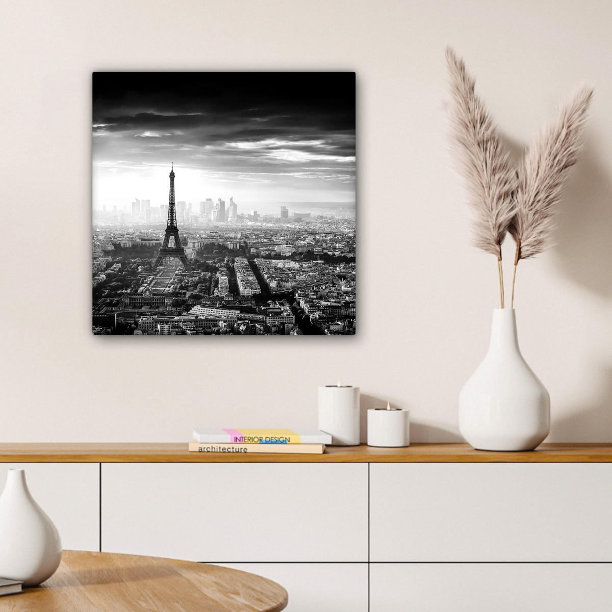 LEINWANDBILD Paris - Skyline - Eiffelturm - Stadt - Wolken 50x50 cm - Dunkelgrau, Textil (50/50cm) - MuchoWow