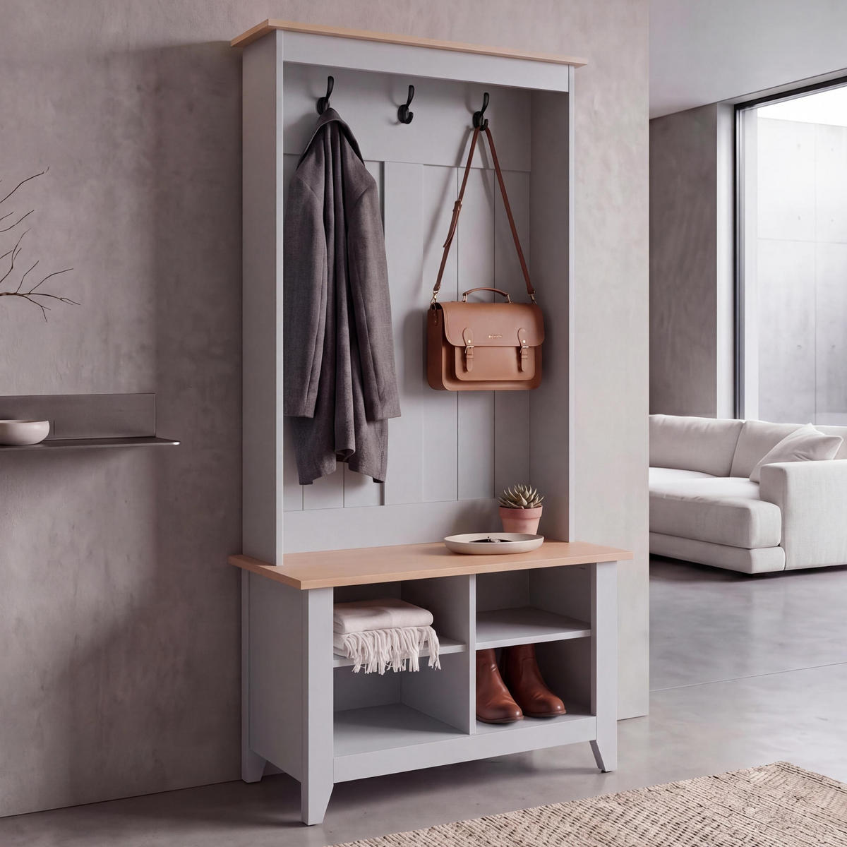 GARDEROBE Hellgrau, Beige - Beige/Hellgrau, Holz (76/170/39cm) - MCW