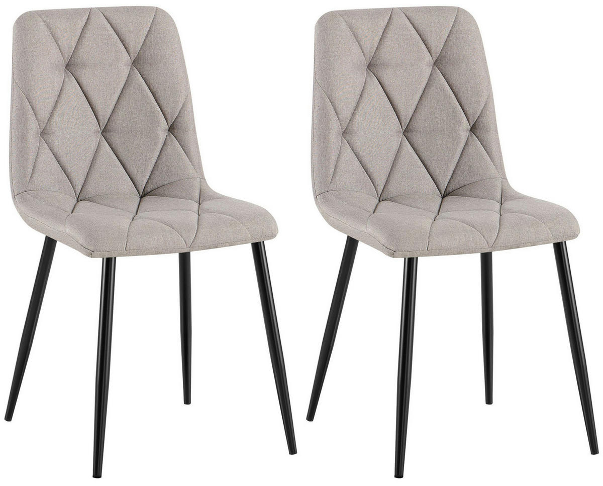 STUHL 2er Set Stoff Hellgrau - Hellgrau/Schwarz, Textil/Metall (45/85/55cm) - CLP