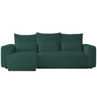 ECKSOFA Travis mit Bettkasten und Schlaffunktion, L-Form, Boucle, Universal - Dunkelgrün, Holzwerkstoff (248/148cm) - 4ALL HOME