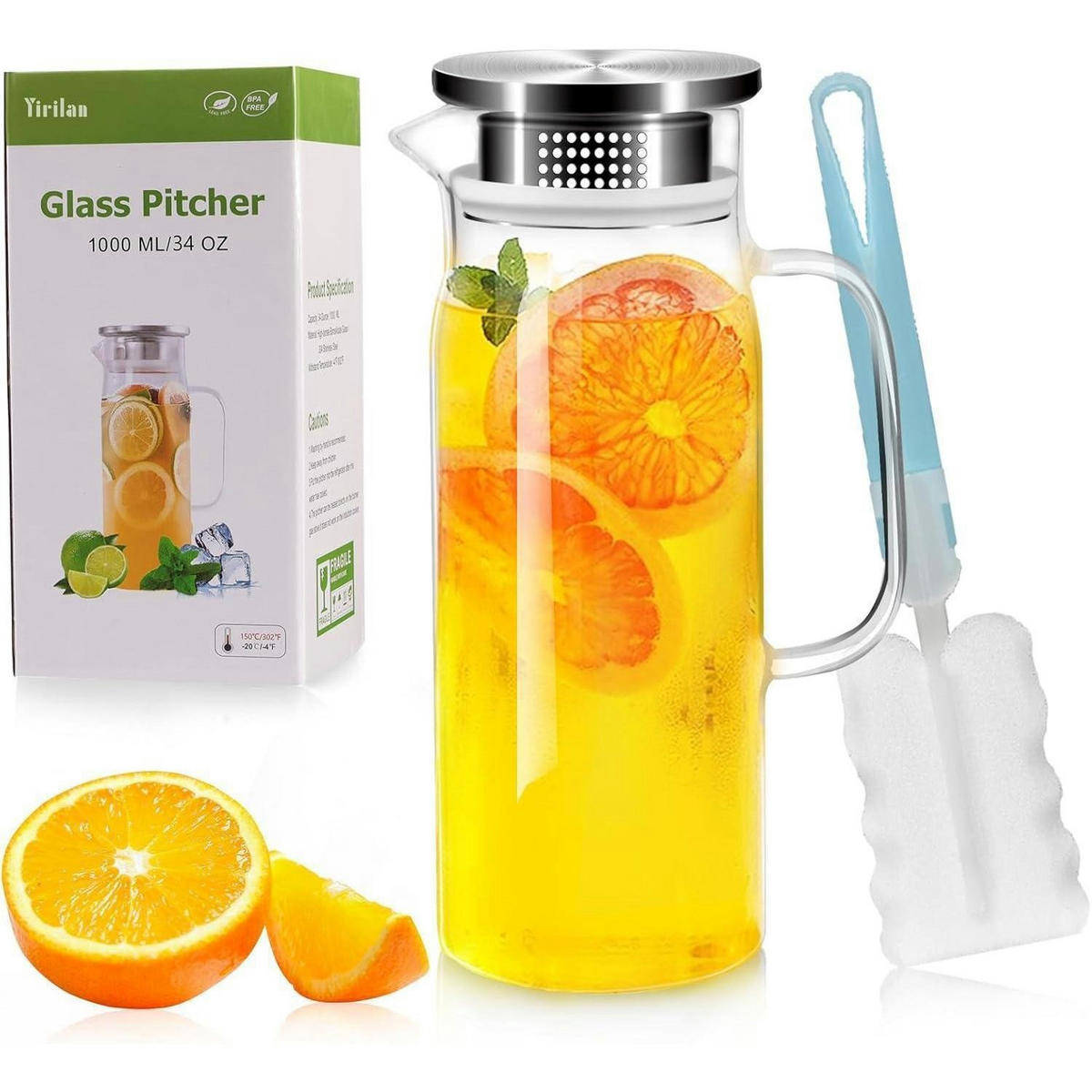 GLASKARAFFE mit Deckel 1 Liter hitzebeständig - Transparent, Glas (9/9cm)