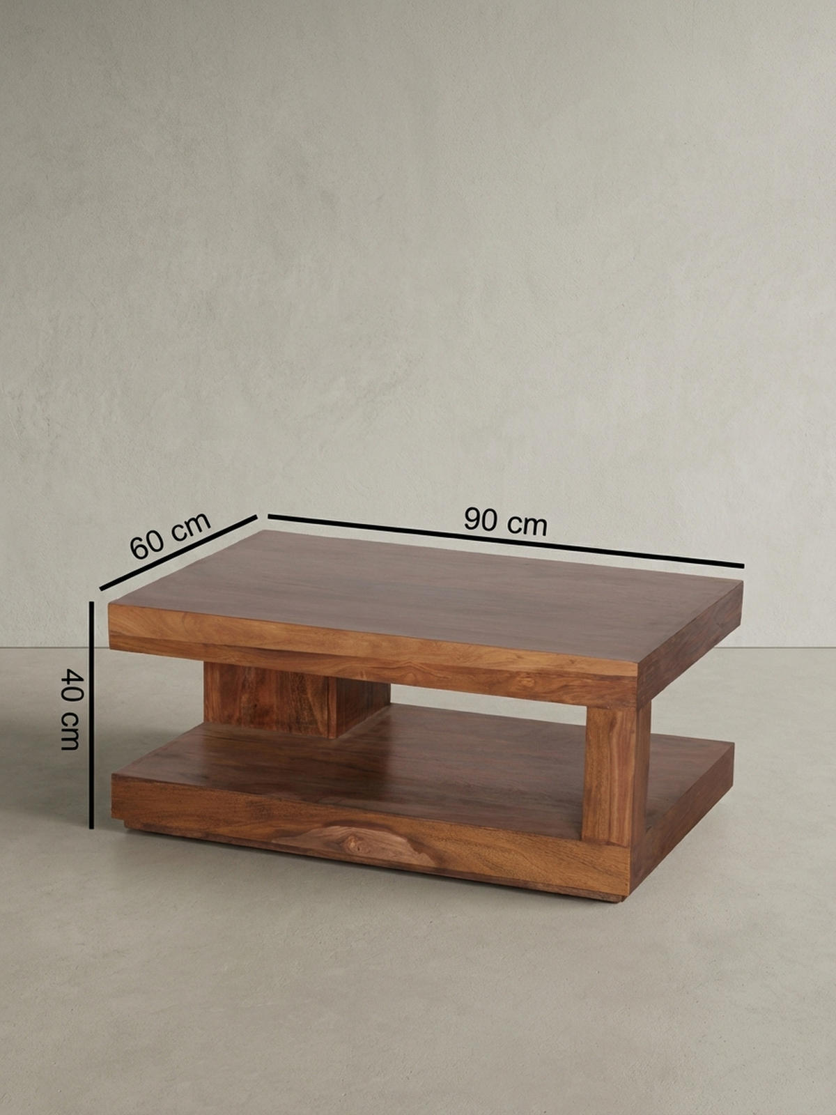 COUCHTISCH Sheesham Massivholz, 90x60 cm, Einzigartige Maserung, 30 kg Belastbarkeit - Braun, Holz (60/90/40cm) - KADIMA DESIGN