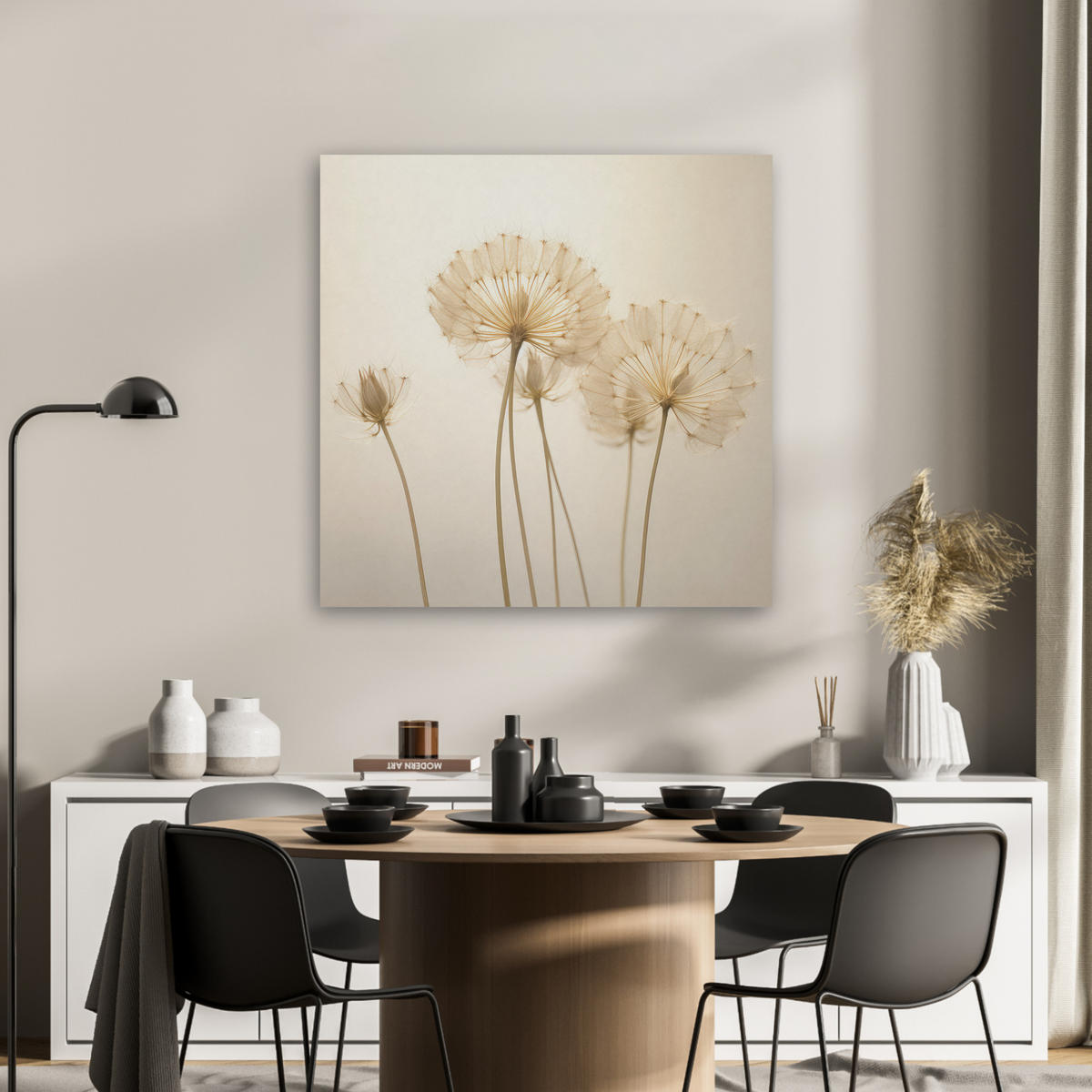 AKUSTIKBILD Sonnenlicht - Löwenzahn - Botanisch - Blumen Akustikpaneele 80x80 cm - Creme, Kunststoff (80/80/0.9cm) - MuchoWow