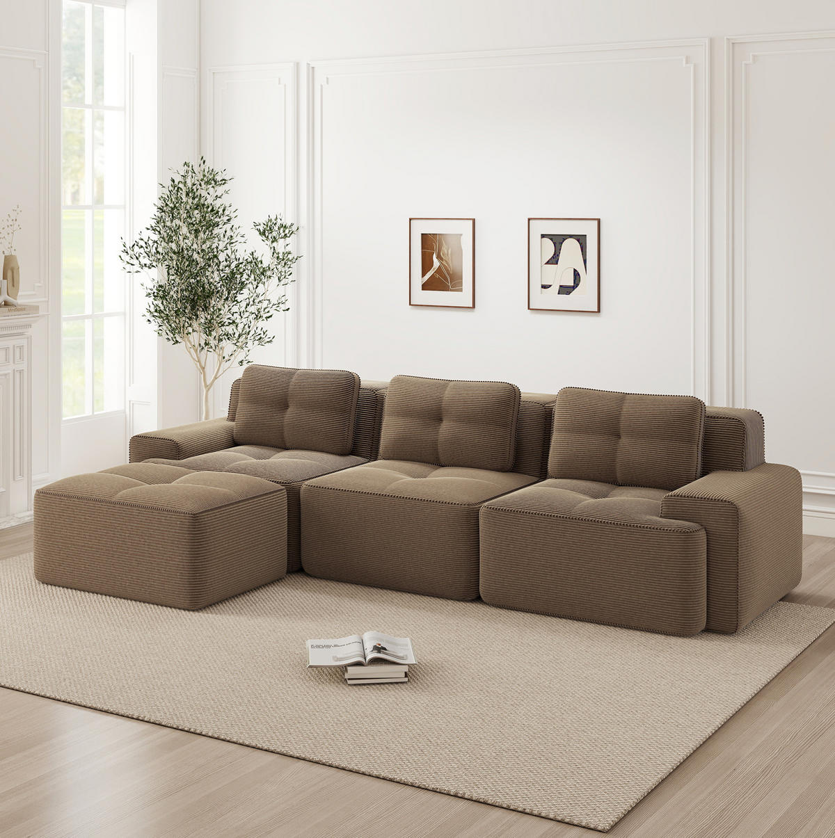 ECKSOFA 293/177/69 cm braun aus Cord ohne Montage mit Tiefsitz - Braun, Textil (177/293cm) - OKWISH