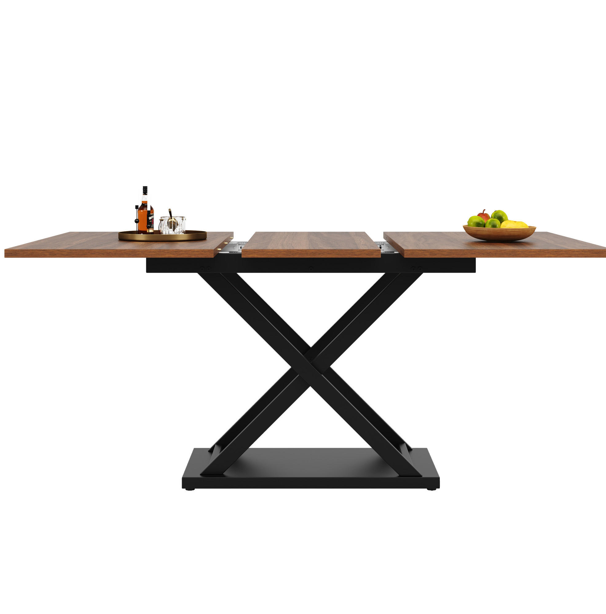 AUSZIEHTISCH 120-160/80/75 cm in Nussbaumoptik mit schwarzem Metallgestell - Walnussfarben, Holzwerkstoff (160/80/75cm) - BEAOK