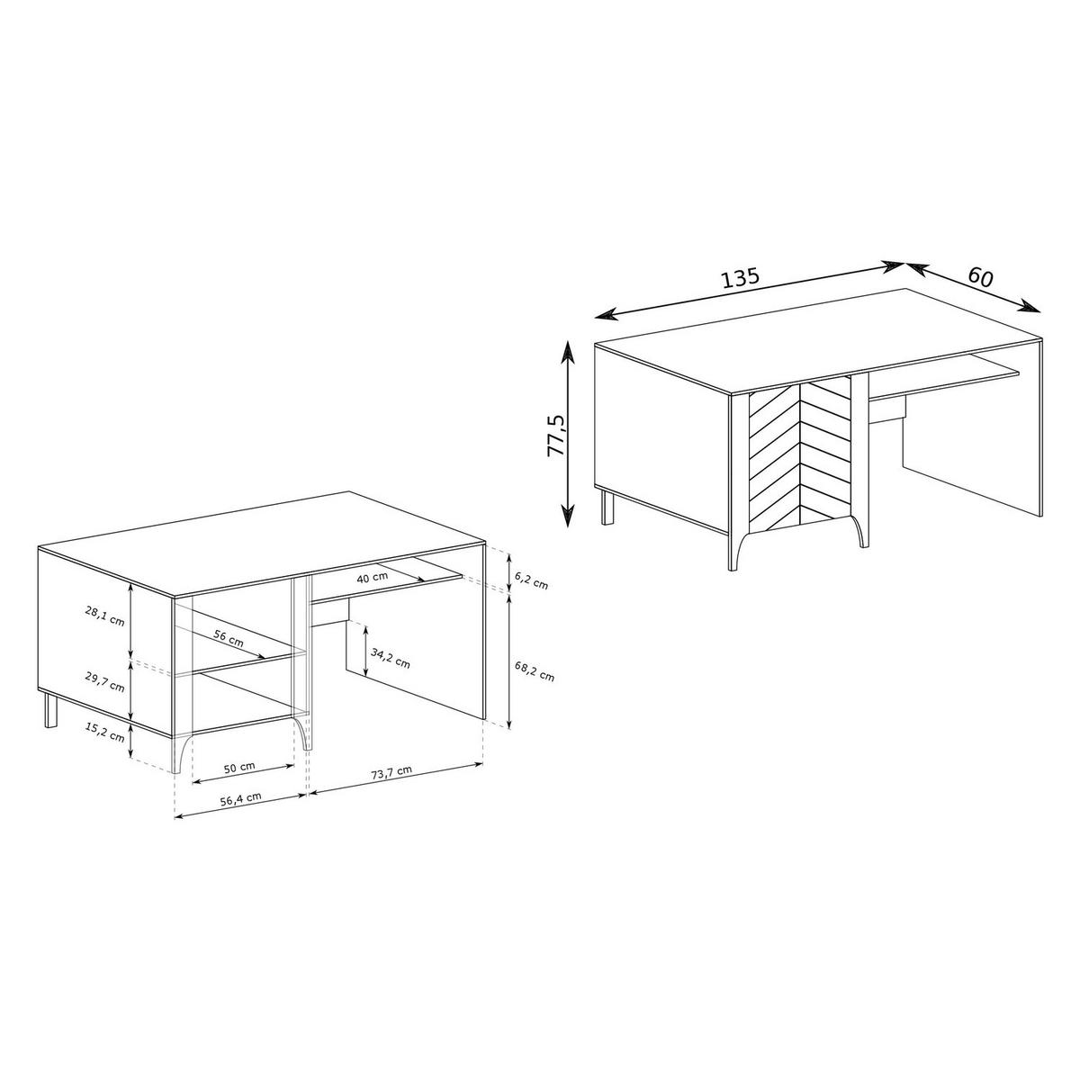 SCHREIBTISCH Malumi MM-9 135 x 60 x 77,5 cm Kaschmir - Kaschmir, Holzwerkstoff (60/135/77.5cm) - Koseto