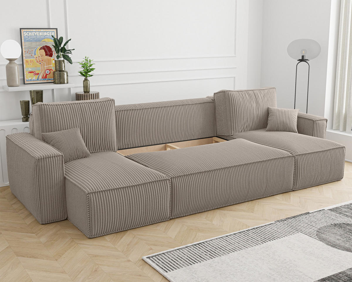 WOHNLANDSCHAFT Scarlo Beige Cordbezug - Beige/Schwarz, Kunststoff/Textil (244/83/145cm) - Selsey