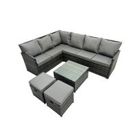 GARTENGARNITUR mit Ecksof,Couchtisch Polyrattan Dunkelgrau 8-Sitzer - Dunkelgrau/Grau, Glas/Kunststoff - Fimous
