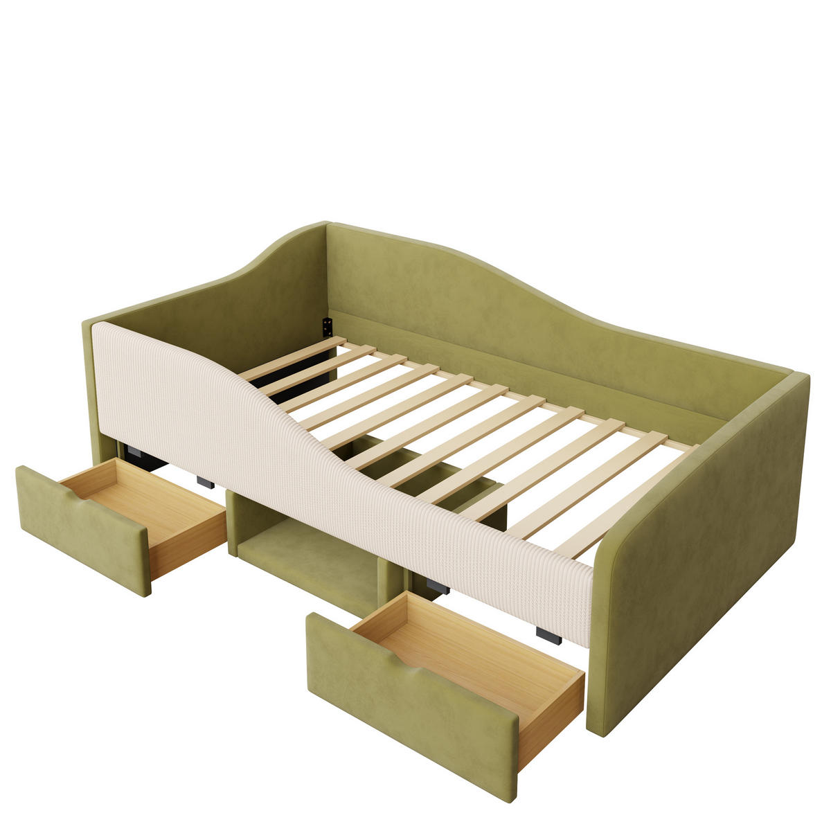 POLSTERBETT 90/190 cm dunkelgrün mit Stauraum und Sicherheitsgitter - Grün, Textil (90/190cm) - OKWISH
