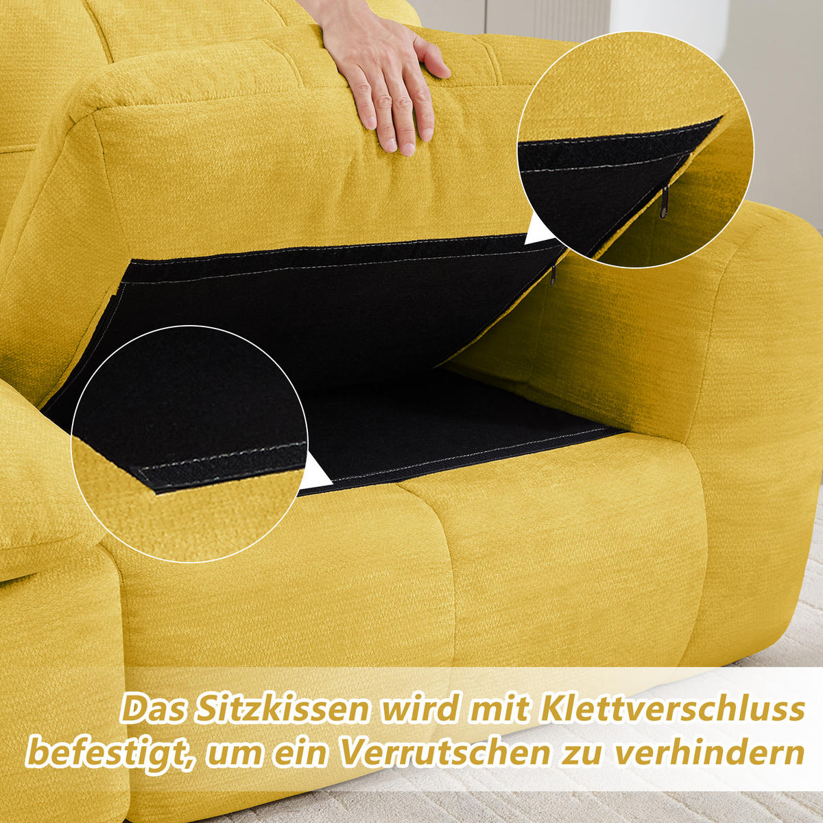 2-SITZER-SOFA DE-34464 quadratische Tuftung und 32D-Schaum Gelb - Gelb, Textil (97/68/194cm) - ComfortXL