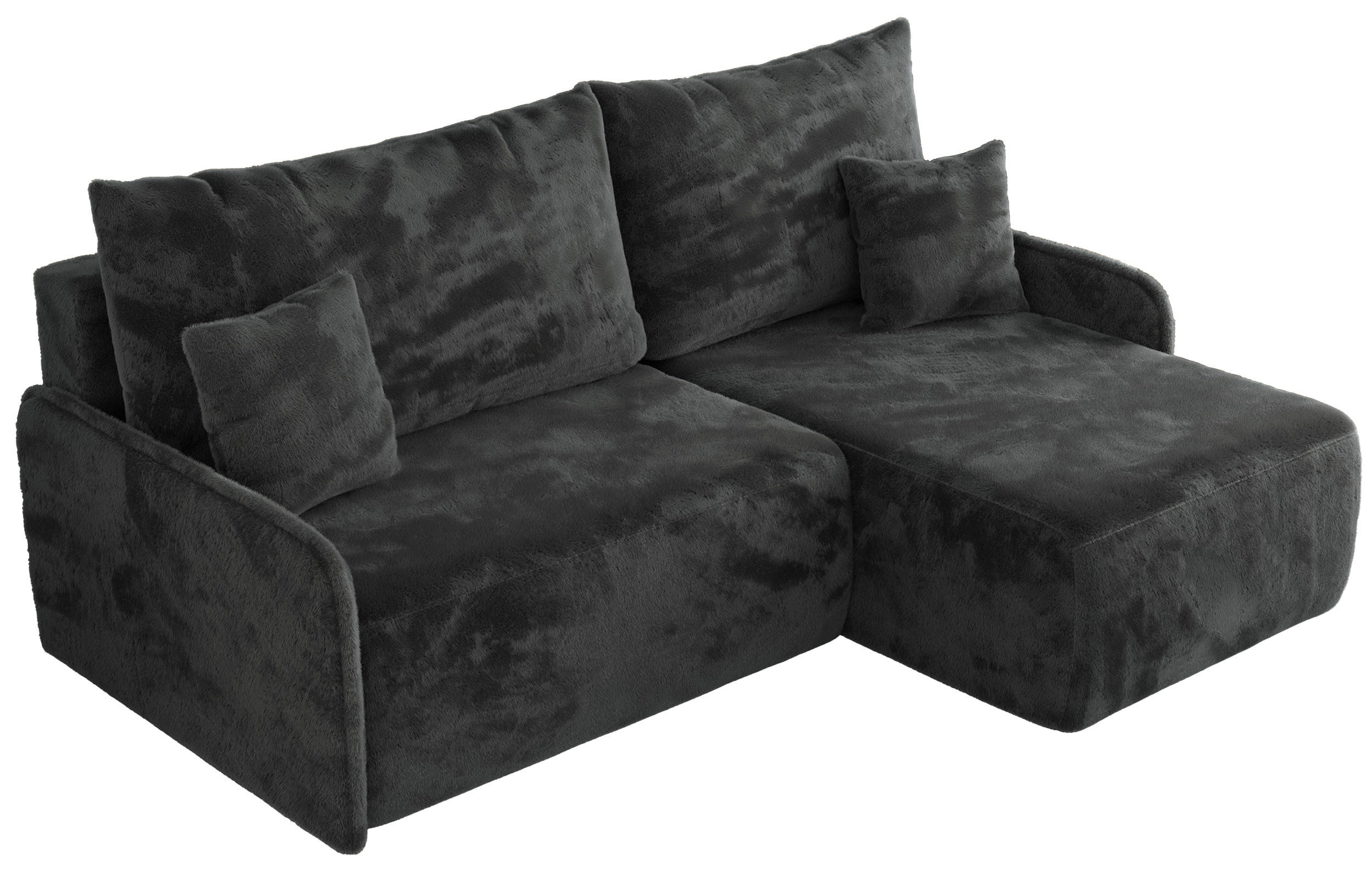 ECKSCHLAFSOFA ARPA L Dunkelgrau Plüsch - rechts - Dunkelgrau/Schwarz, Kunststoff/Textil (150/198cm) - MKS