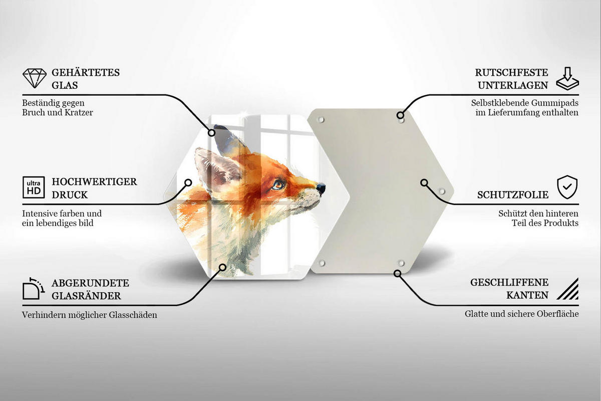 GLASPLATTE 40 cm Gemalter Fuchs - Orange, Glas (40/40cm) - Wallfluent