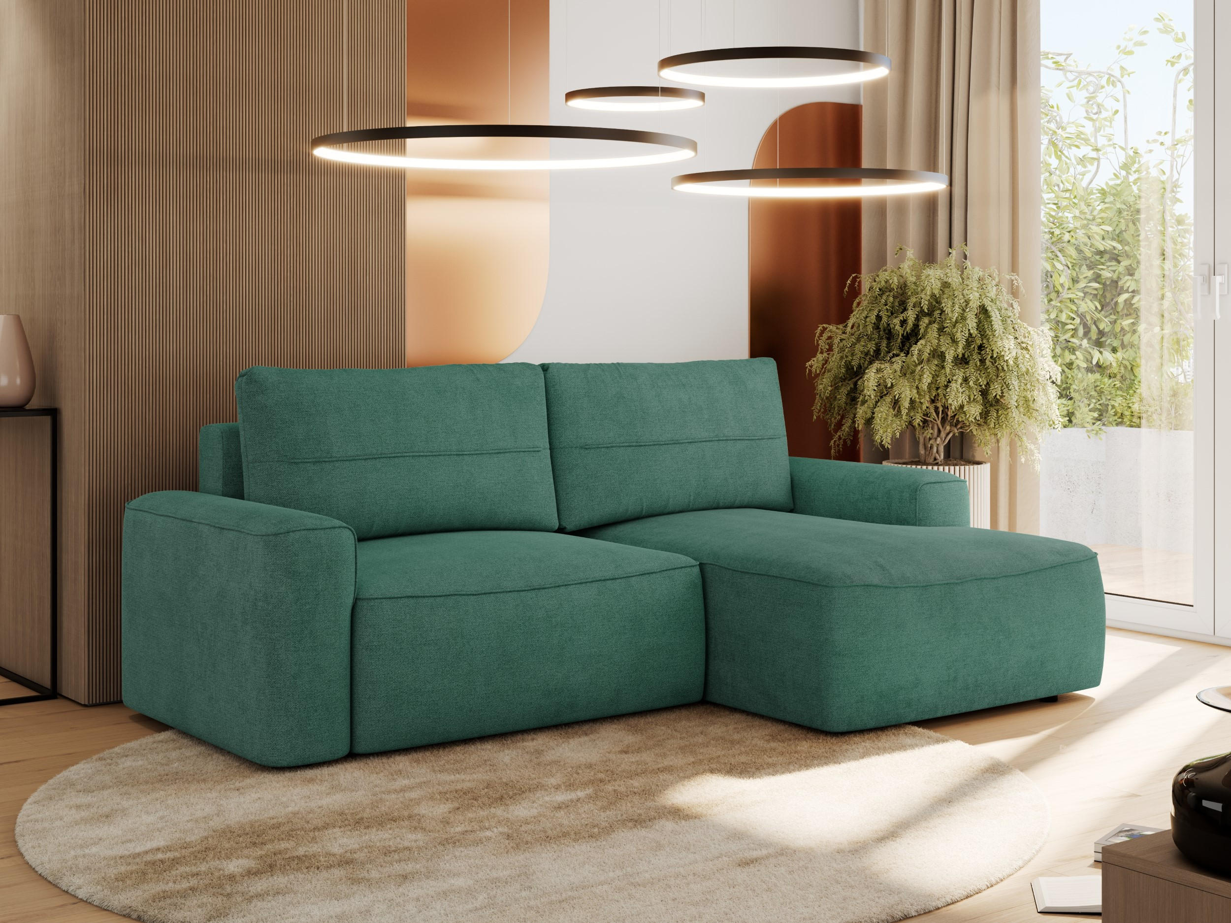 ECKSOFA BELLUNO L Grün Strukture - Rechts - Schwarz/Grün, Textil (233/144cm) - MKS