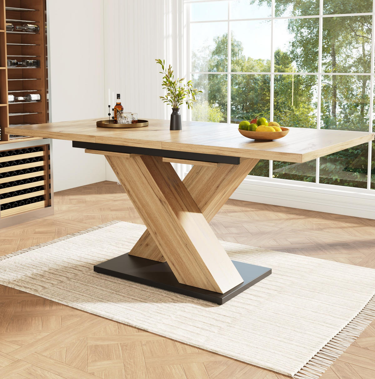 ESSTISCH 119-158,5/80/75 cm in Naturfarben aus MDF, ausziehbar mit Kreuzgestell - Hellbraun, Holzwerkstoff (158.5/80/75cm) - Flora Grace