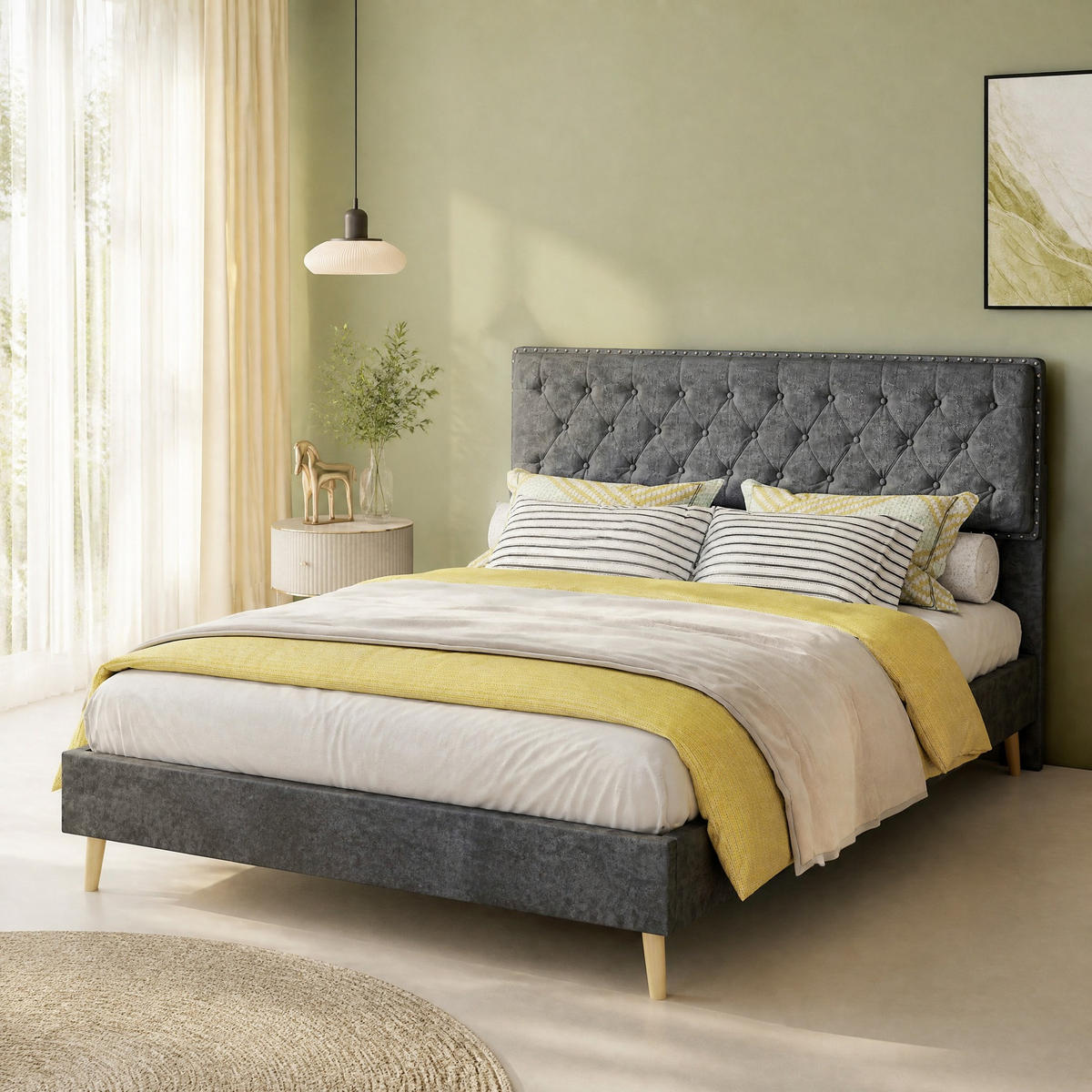 POLSTERBETT 140/200 mit Stauraum und weichem Kopfteil in Grau - Grau, Holzwerkstoff/Textil (140/200cm) - EVRYAE