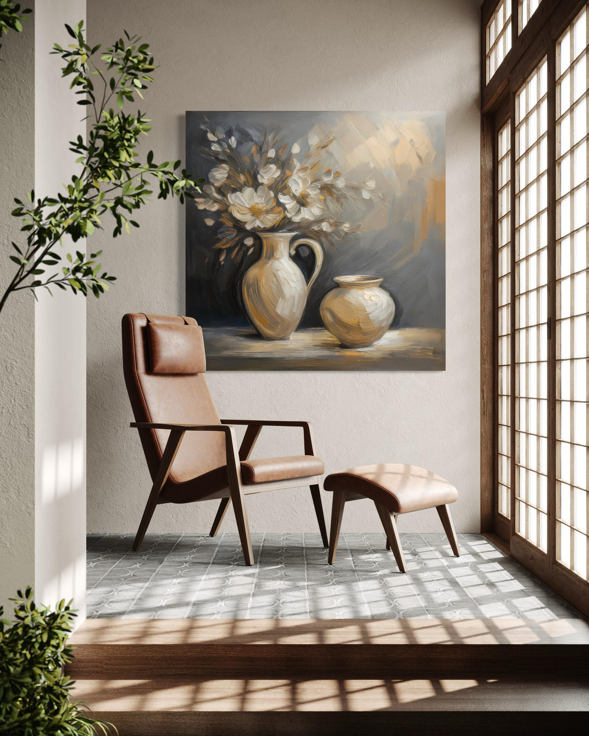 WANDBILD stillleben blumen vase - Grau, Textil (40/40cm) - Feeby