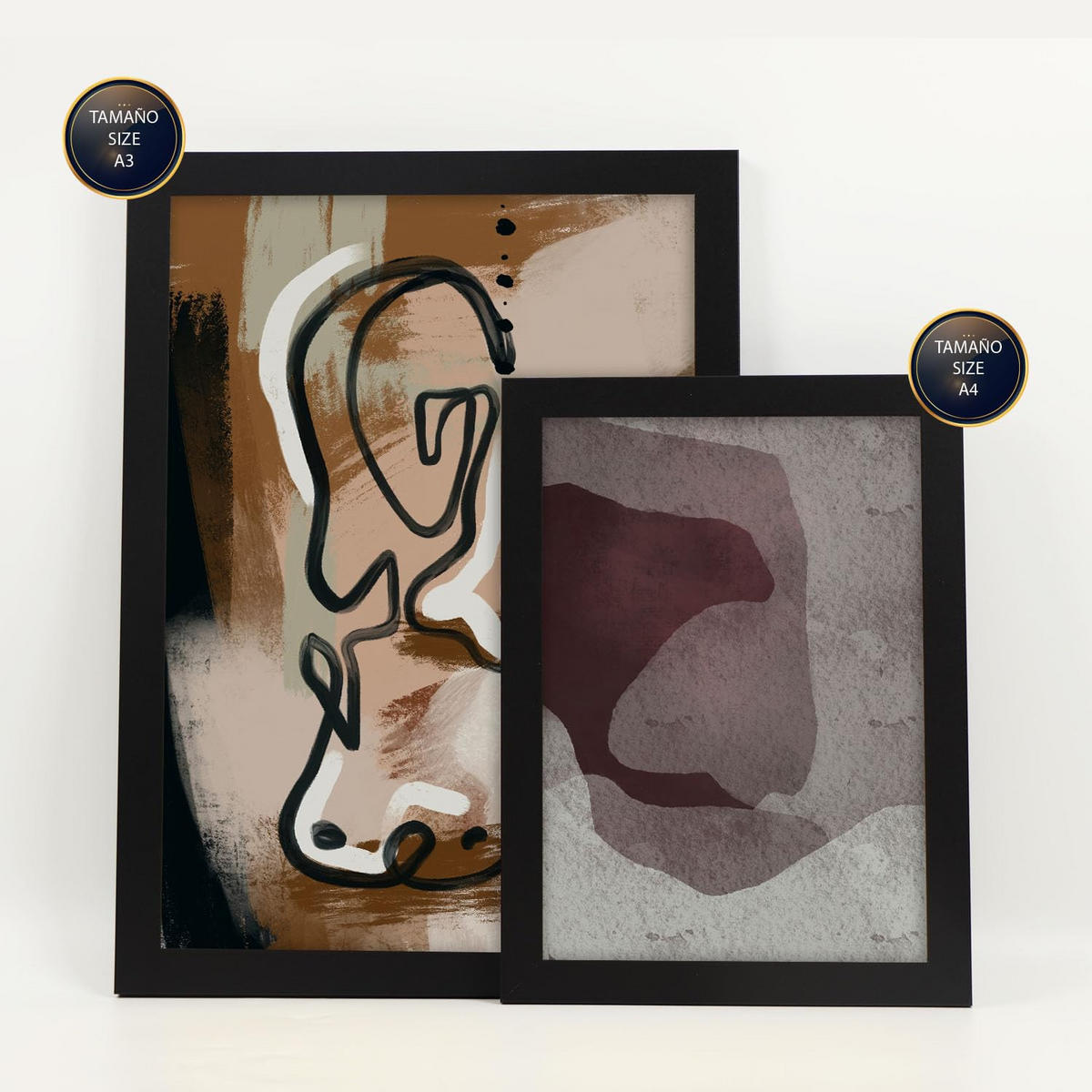 POSTER Set Mit 6 Progeny Art Abstrakt feminin Größe A3 & A4 Schwarzer Rahmen - Schwarz, Papier (29.7/1cm) - Nacnic