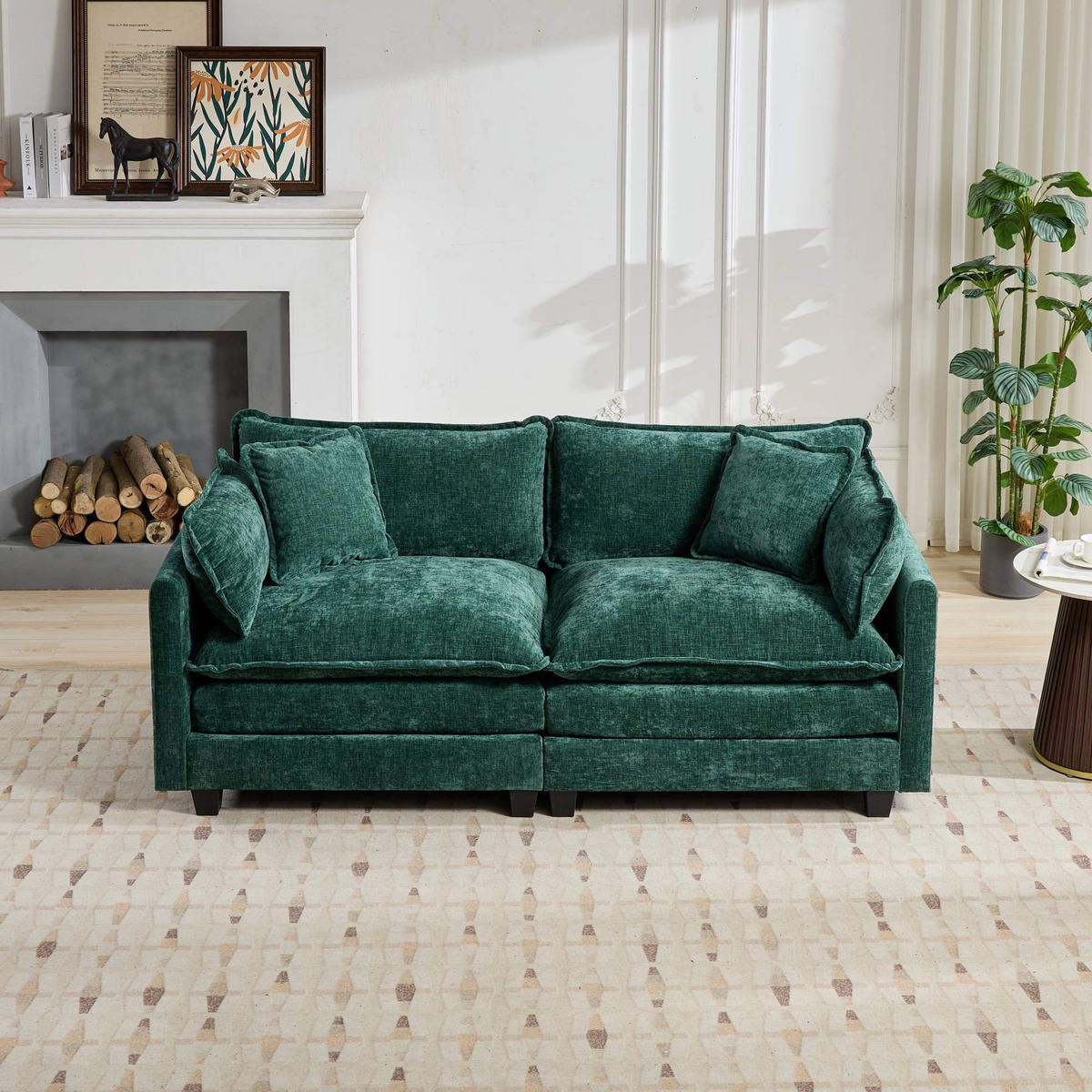 2-SITZER-SOFA aus Chenille mit modularem Design, grün - Grün, Textil (75/84/198cm)