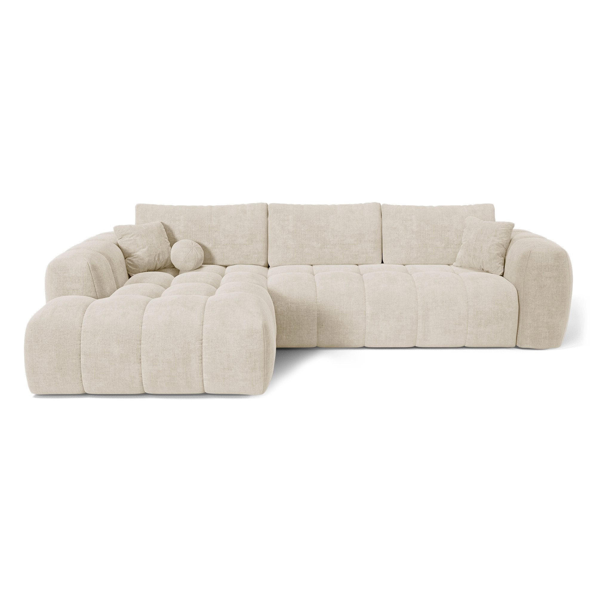 LINKSECK-SCHLAFSOFA mit Stauraum SKY Köpergewebe Creme 310cm - Creme, Textil (310/180cm) - Premium Interiors