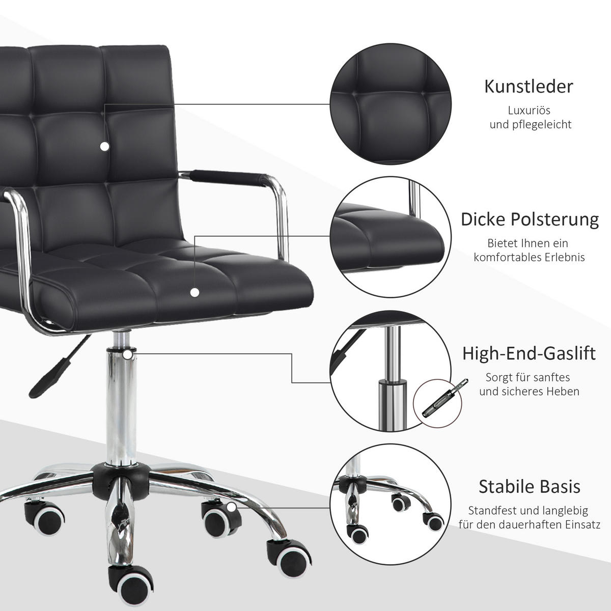 BÜROSTUHL, Drehstuhl, Metall, Schwarz - Schwarz, Kunststoff (54/99/52.5cm) - HOMCOM