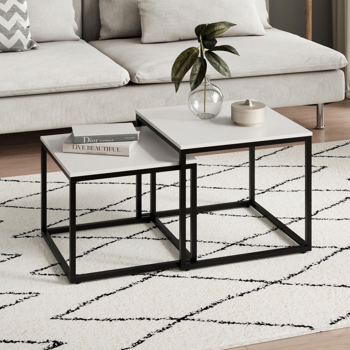 COUCHTISCH 2ER Set quadratisch Weiß - Weiß, Holzwerkstoff (50/50/43cm) - Home Collective