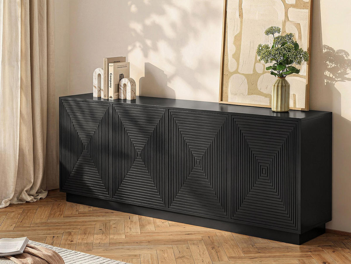 SIDEBOARD - 199.8 cm x 43 cm - Holz, Platte - Schwarz - MEZULIA - Schwarz, Holz (199.8/71/43cm) - Vente-Unique