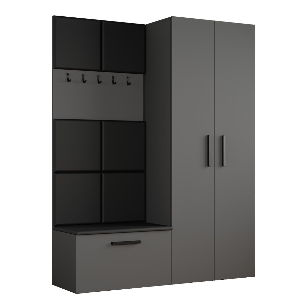 GARDEROBENSCHRANK MODULO 160,6/204/40 cm Modern Garderobe-Set Grau - Schwarz/Grau, Holzwerkstoff (160.6/204/40cm) - MASSENO