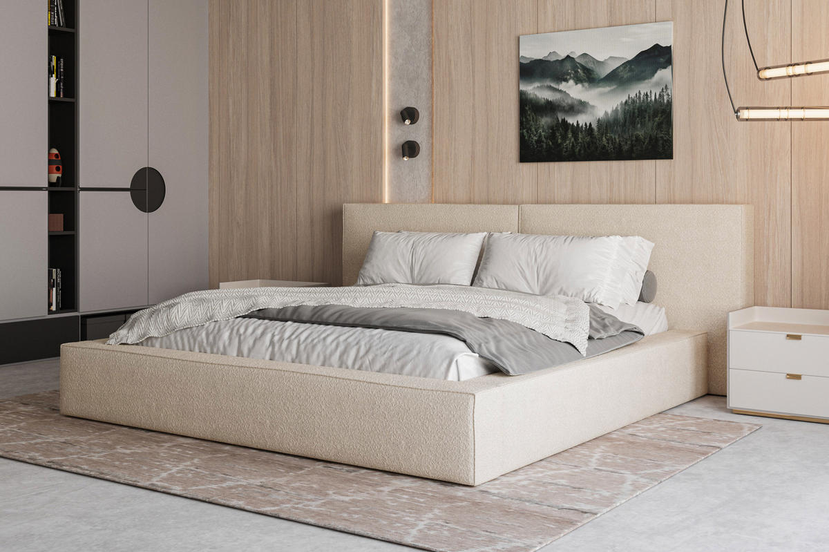 POLSTERBETT 06 Bouclé 160 x 200 cm – Arena - mit Bettkasten und Metall-Lattenrost - Beige, Metall (160/200cm) - ROYAL24_MARKT