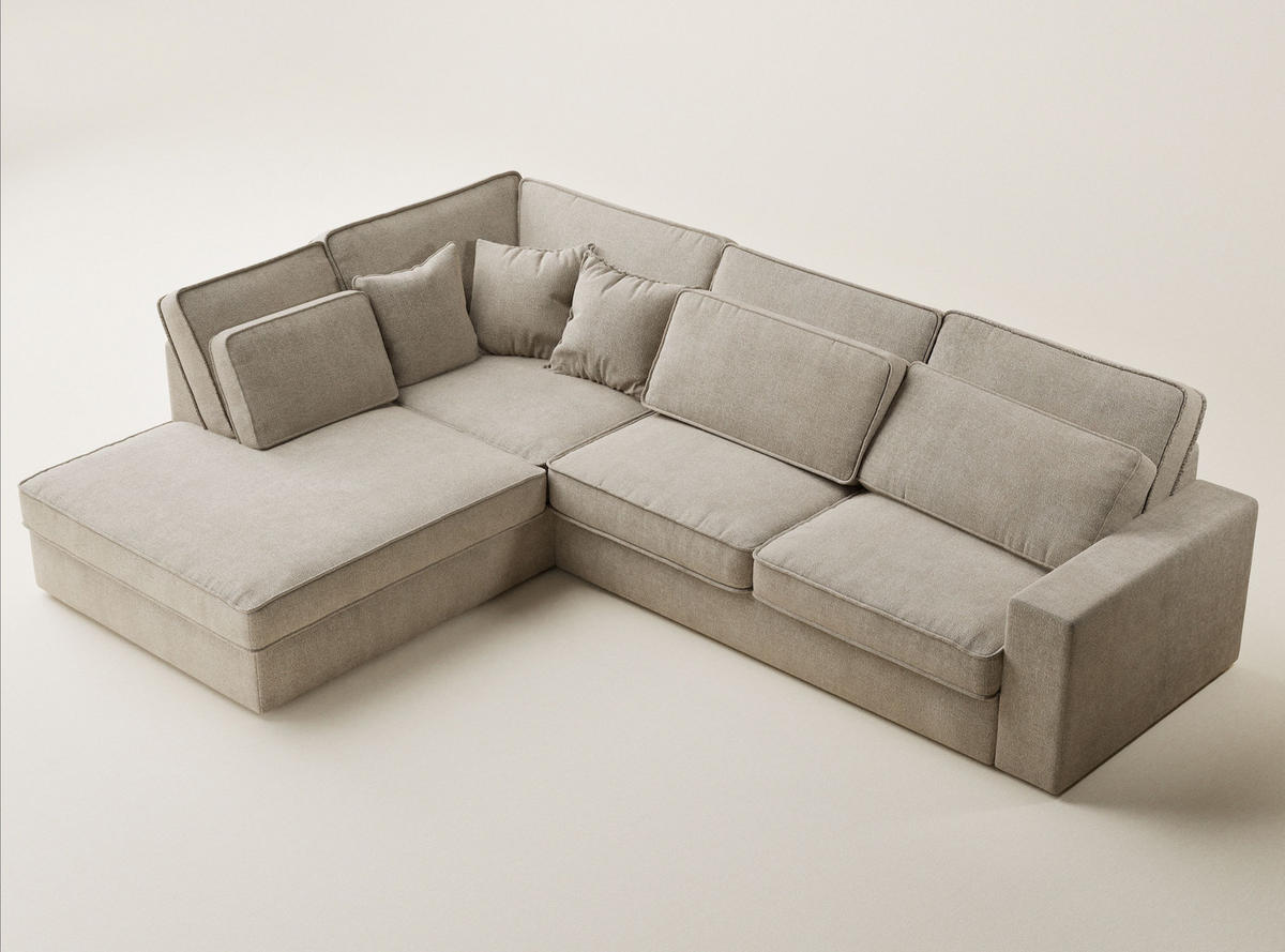 ECKSOFA Kirou Beige Chenille-Stoff - Links Seite - Beige/Schwarz, Holz/Holzwerkstoff (225/311cm) - Maison de Reve