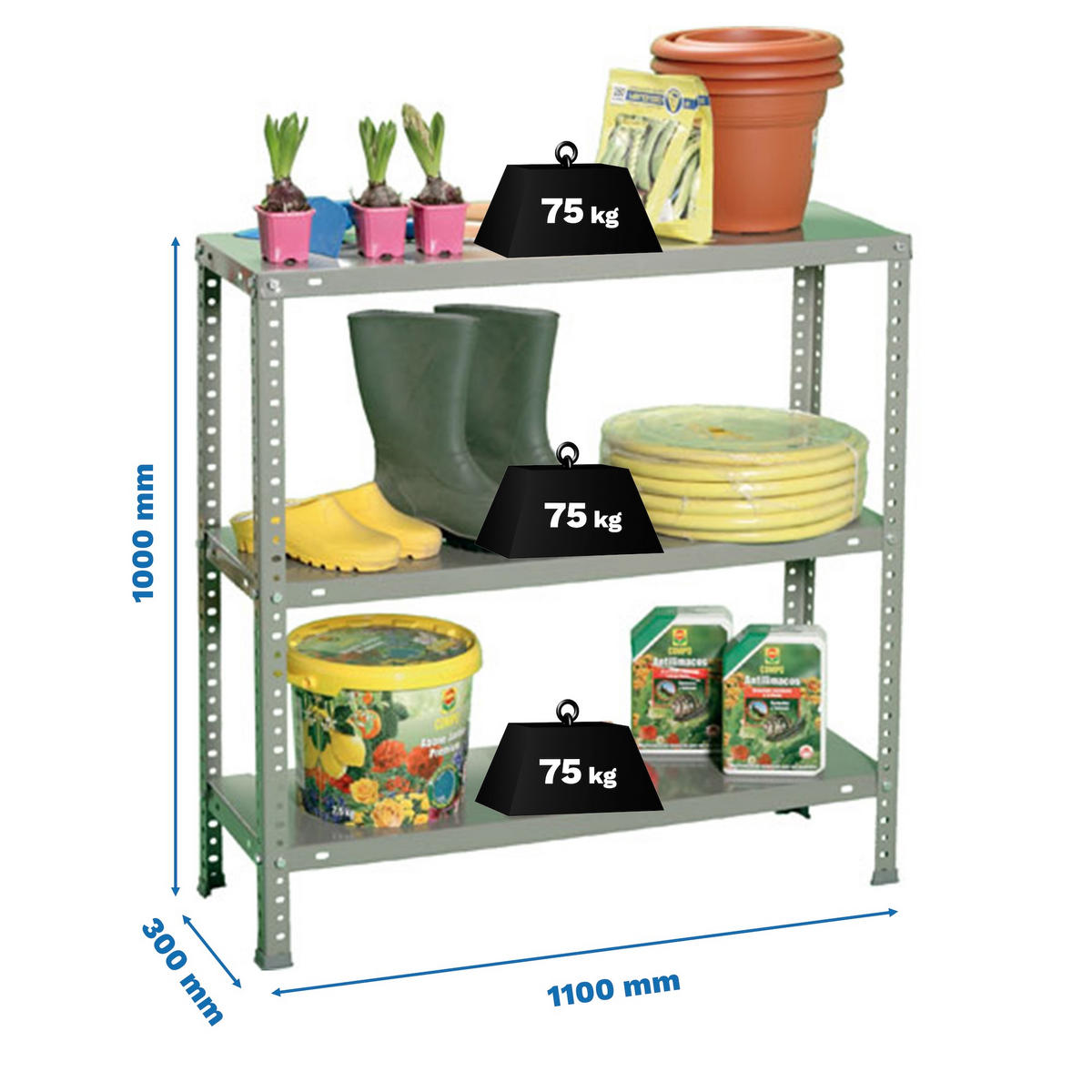 SCHRAUBREGAL PANDA SMALL | HxBxT 100x110x30cm | 3 Fachböden | Fachlast 75kg | Grau - Grau, Metall (110/100/30cm) - PROREGAL