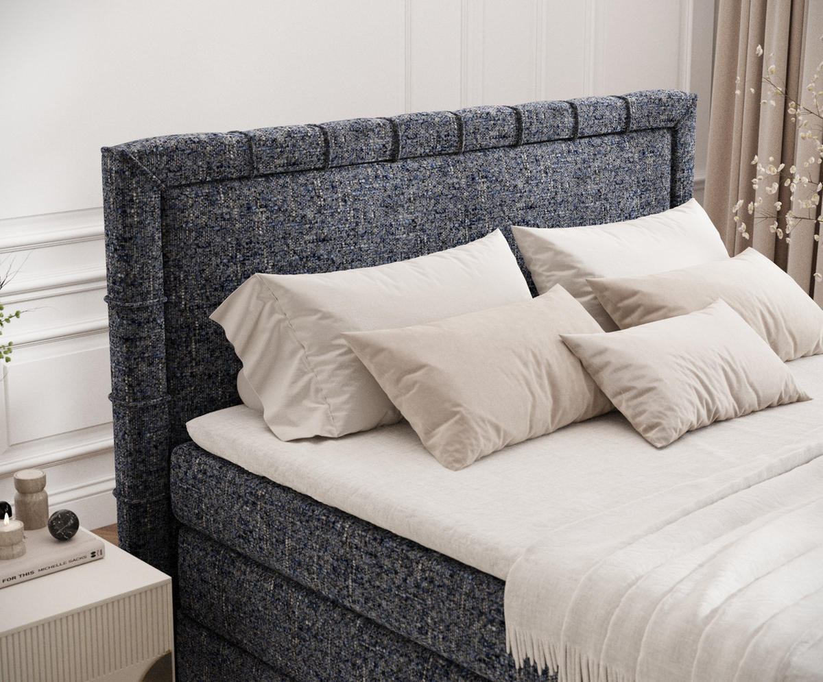 BOXSPRINGBETT Rosabel Marineblau 200/200 cm mit Matratze und Topper - Schwarz/Dunkelblau, Holz/Holzwerkstoff (200/200cm) - Maison de Reve