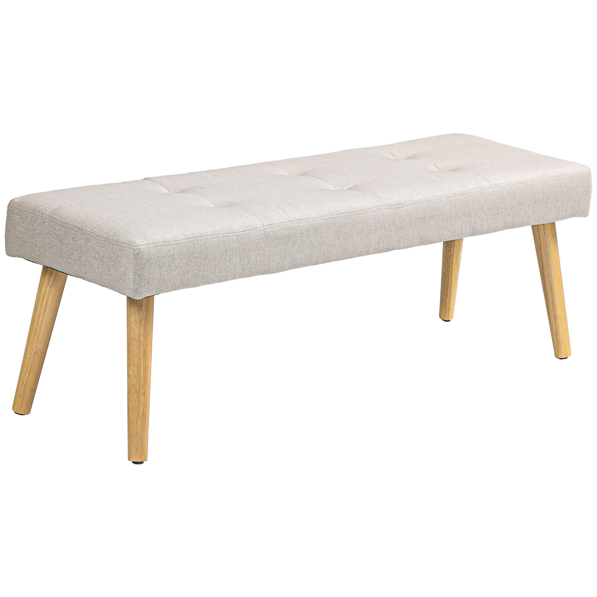 SITZBANK, Polsterbank mit Leinenoptik, Knopfheftung, Bettbank mit Holzbeine, Creme - Creme, Kunststoff (41/43/120cm) - HOMCOM