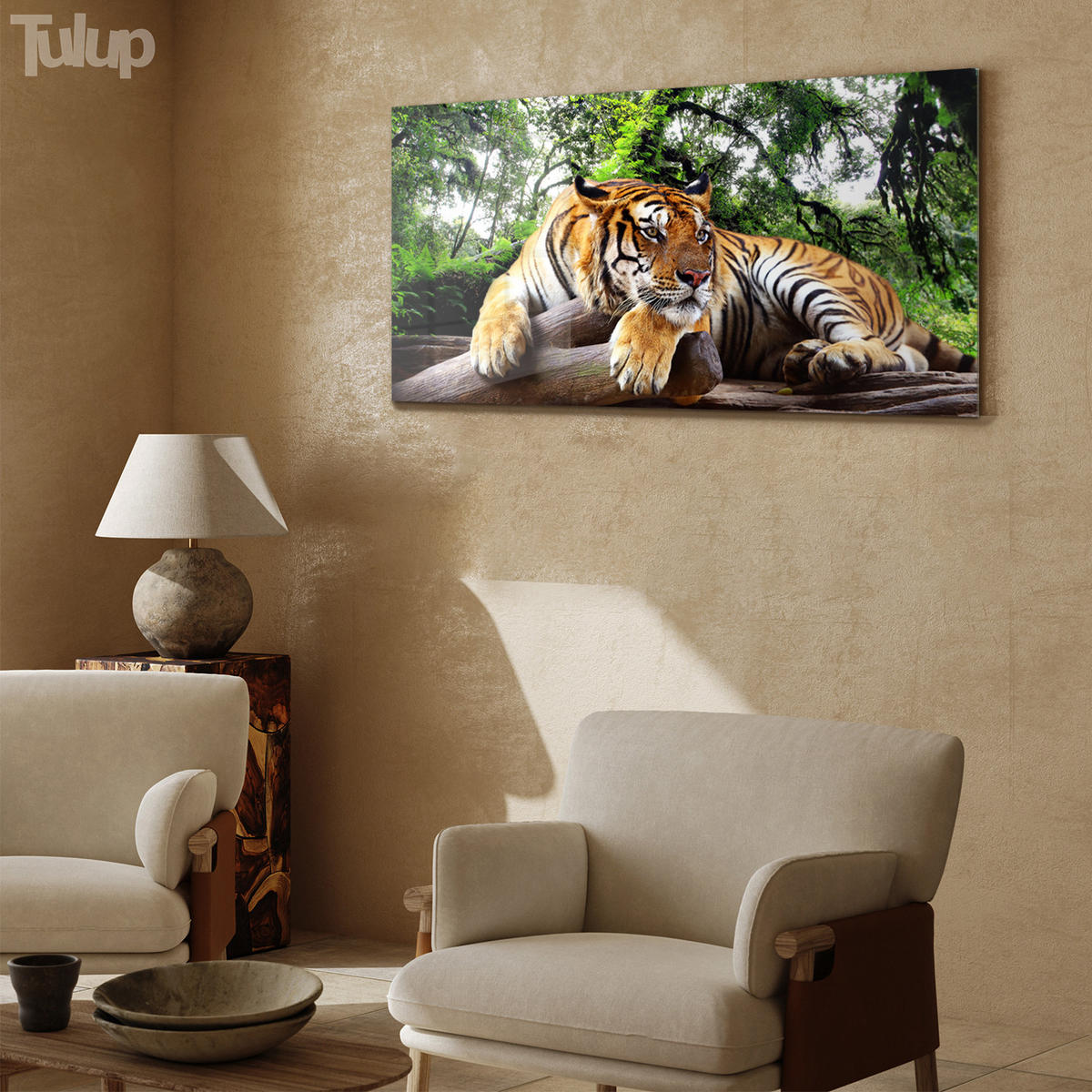 GLASBILD 120x60 cm Tiger - Hellbraun, Glas (120/60cm) - TULUP