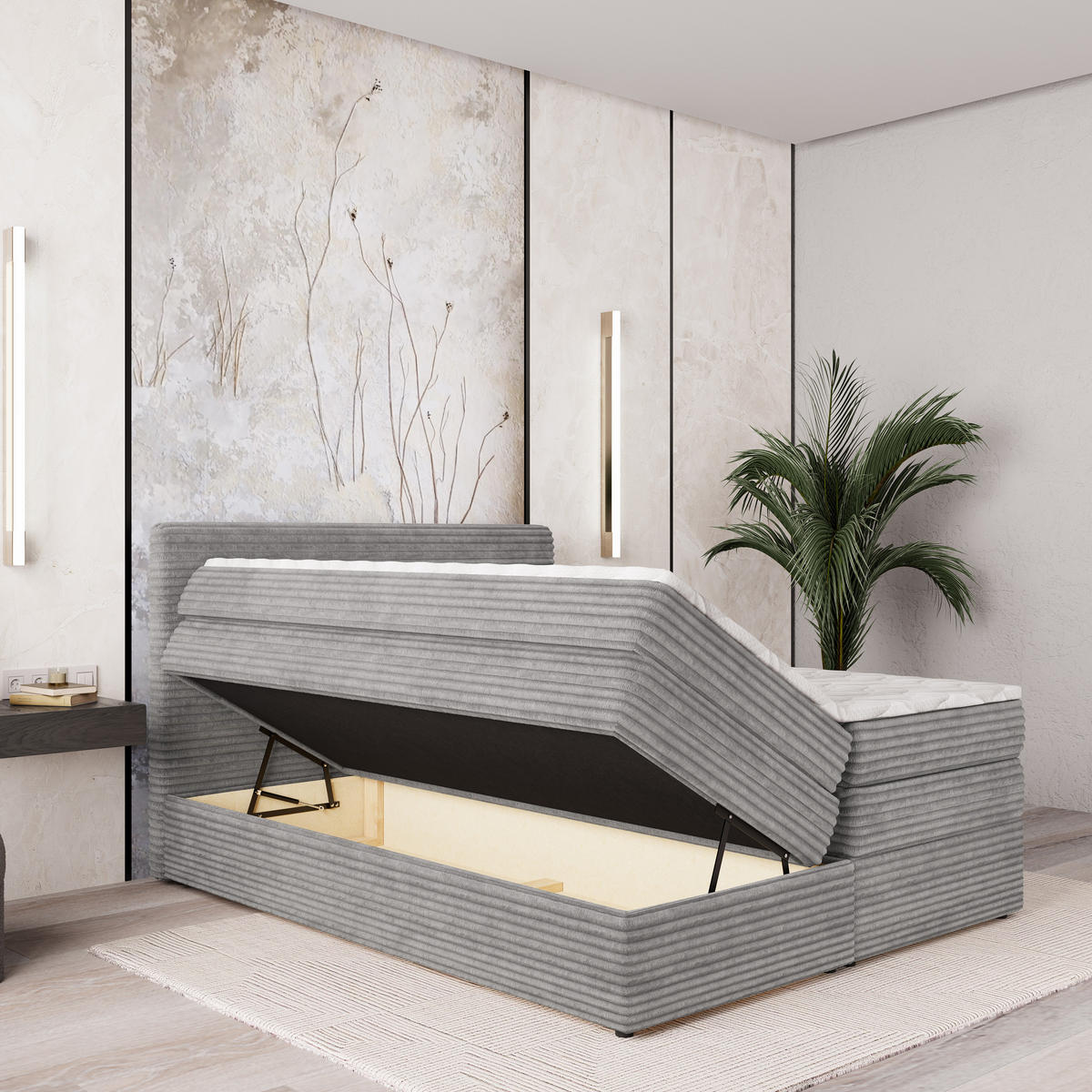 BOXSPRINGBETT LUNERA 140x200 cm mit Matratze und Topper - Rosa - Rosa, Holz (140/200cm) - MASSENO