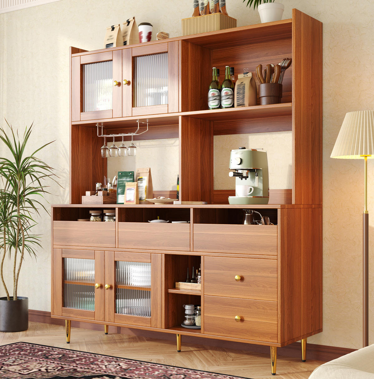 BUFFET mit Changhong-Glastür 145 x 39 x 171 cm MDF Walnut Brown - Braun, Holzwerkstoff (39/171/145cm) - Meubliv