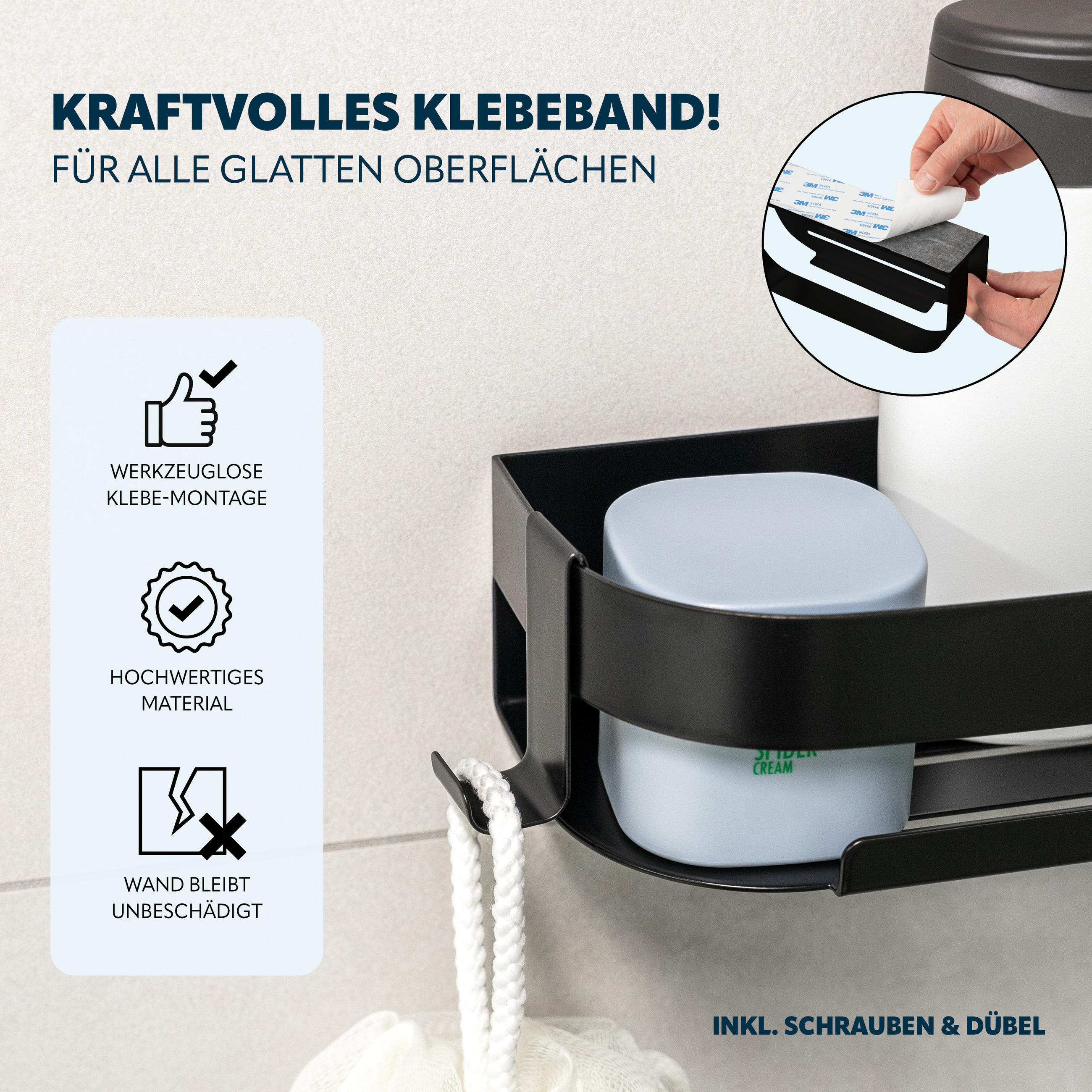 Thumbnail - eluno Duschablage,, Schwarz, Metall, 23x6.5x10.5 cm, Badezimmer, Baden & Duschen, Duschablagen