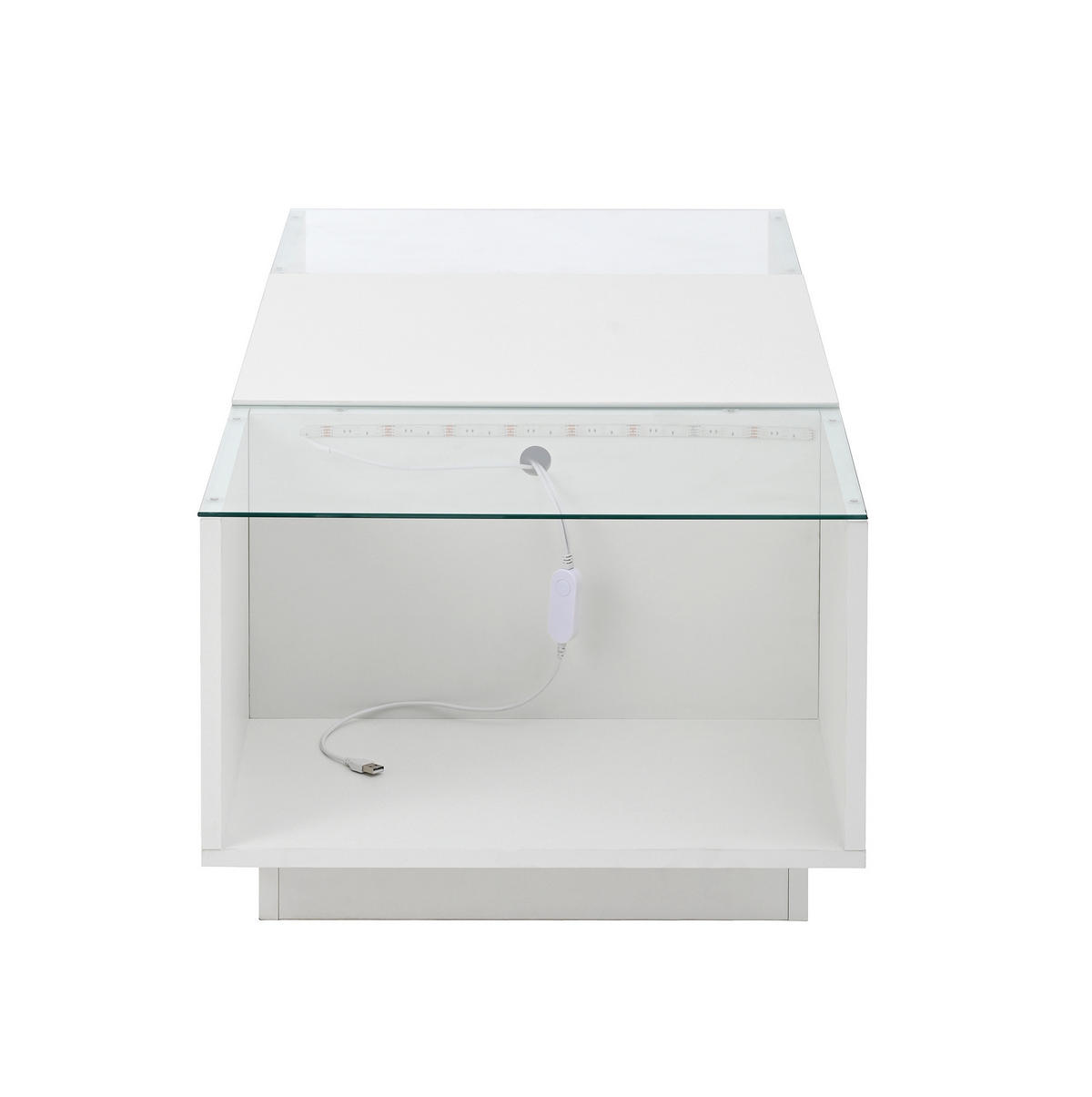COUCHTISCH 105/50/35 cm mit LED-Beleuchtung, Stauraum, Glasplatten und 2 Schubladen, Weiß - Weiß, Holzwerkstoff (105/50/35cm) - Redom