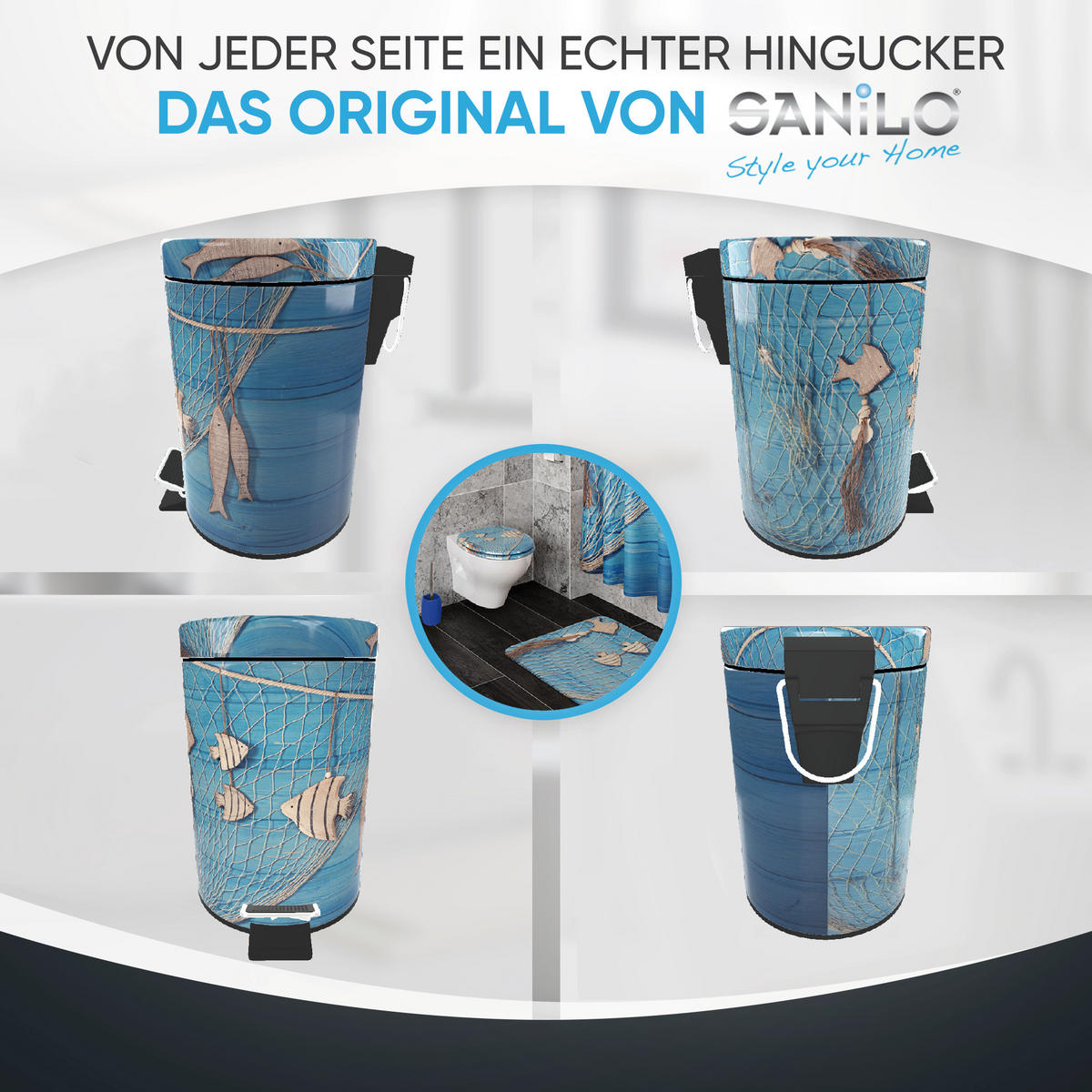 KOSMETIKEIMER Seefahrt - Blau/Beige, Kunststoff/Metall (17/25/25cm) - Sanilo