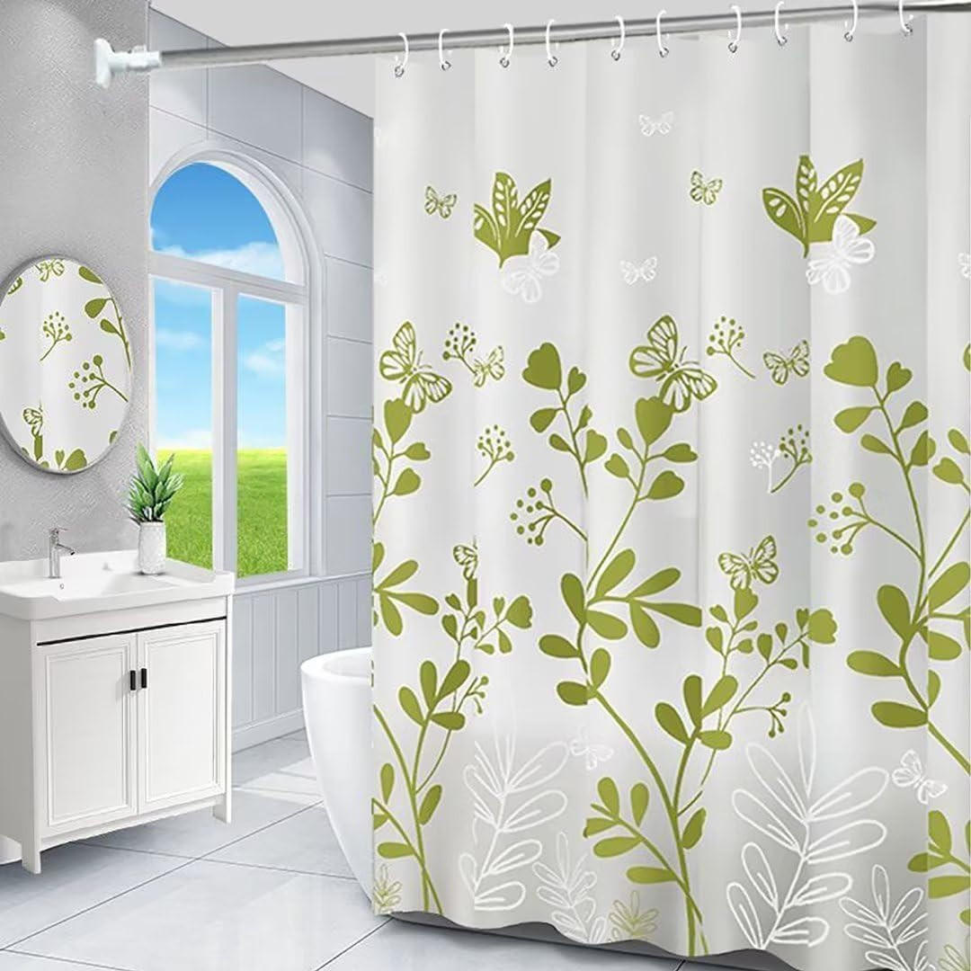 DUSCHVORHANG Grün floral Muster mit Ösen Weiß schimmelresistent waschbar - Grün, Kunststoff (180/200cm) - MCBOSON