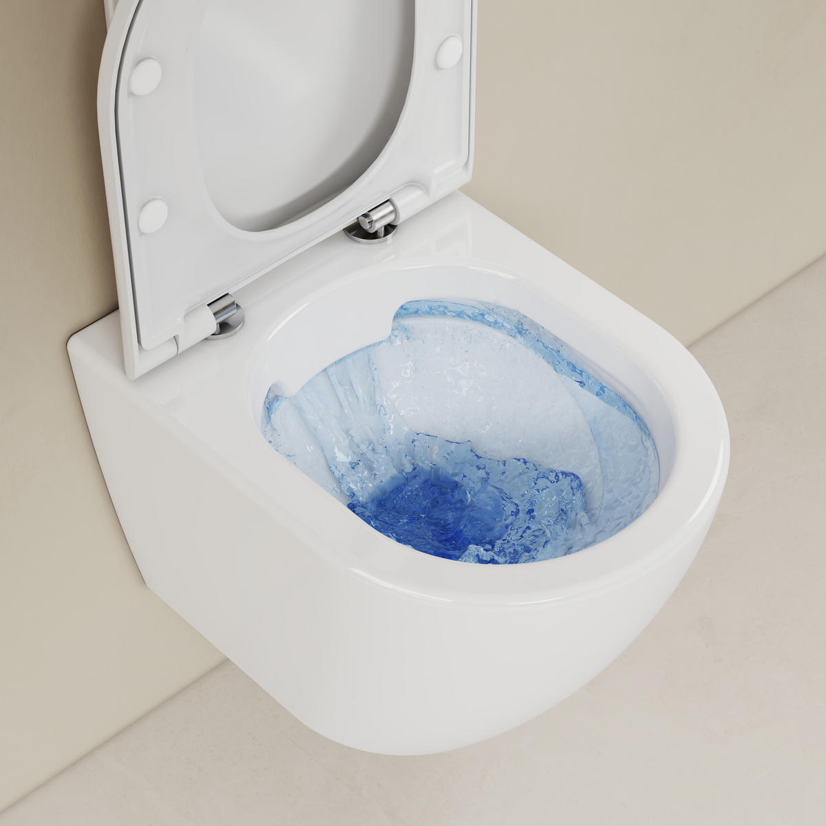 WAND-WC Set ohne Spülrand 49 x 37 cm inkl. WC-Sitz mit Absenkautomatik weiß glänzend - Weiß, Keramik (37/36/49cm) - EMKE