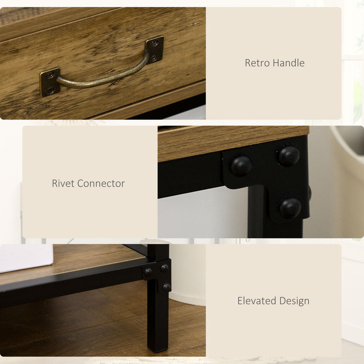 KONSOLENTISCH 100/35/76,5 cm Vintage Braun mit 2 Schubladen und Unterregal - Braun, Holzwerkstoff (35/100/76.5cm) - OKWISH